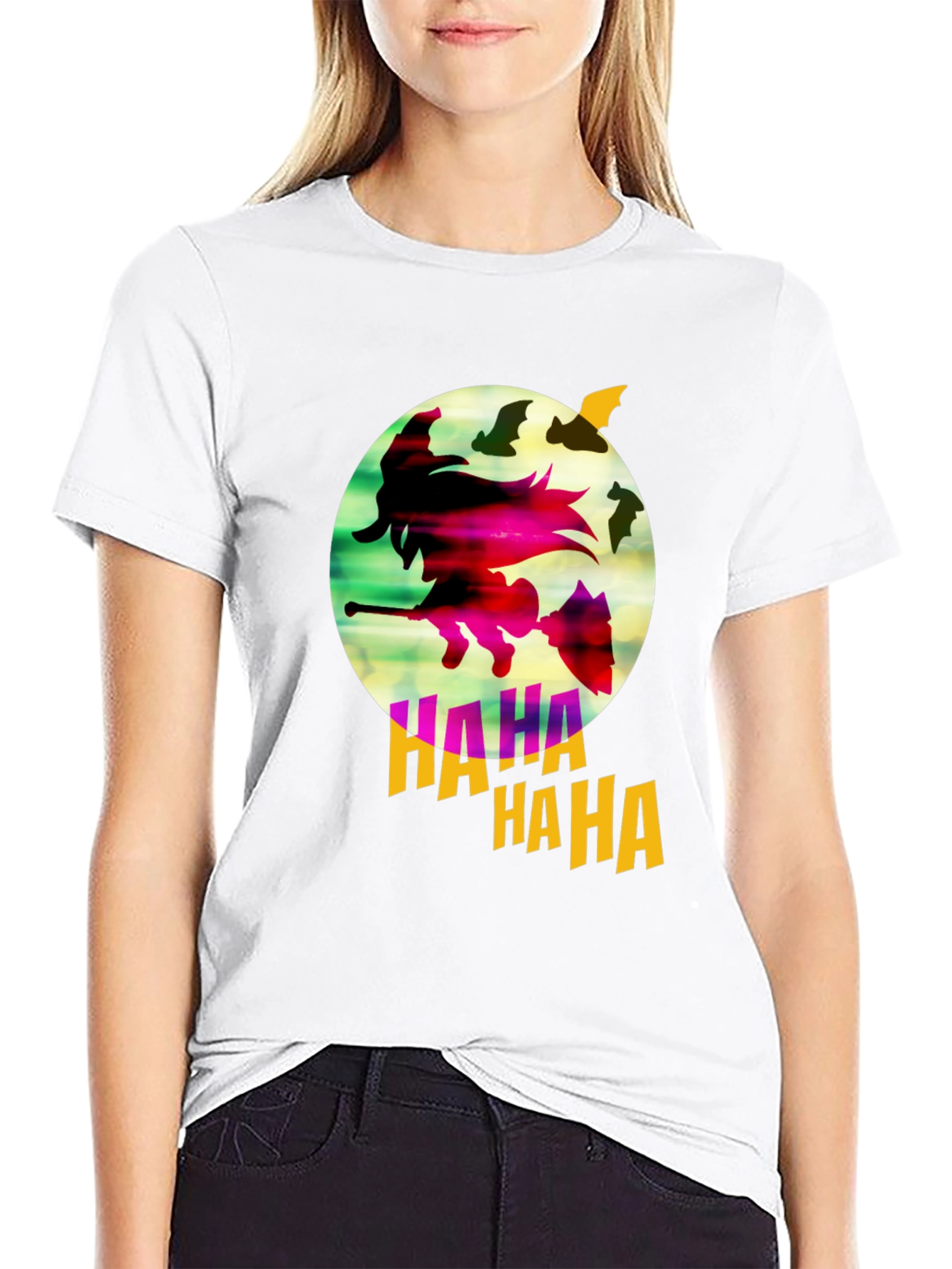 Witch & Bats Graphic Tee - Halloween Shirt