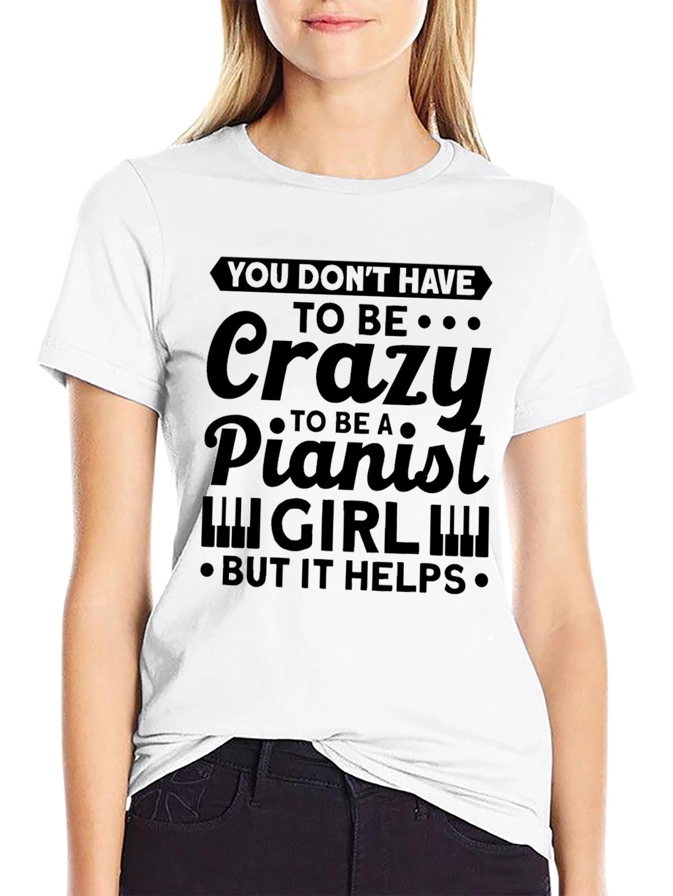 Crazy Pianist Girl T-Shirt - Novelty Music Tee