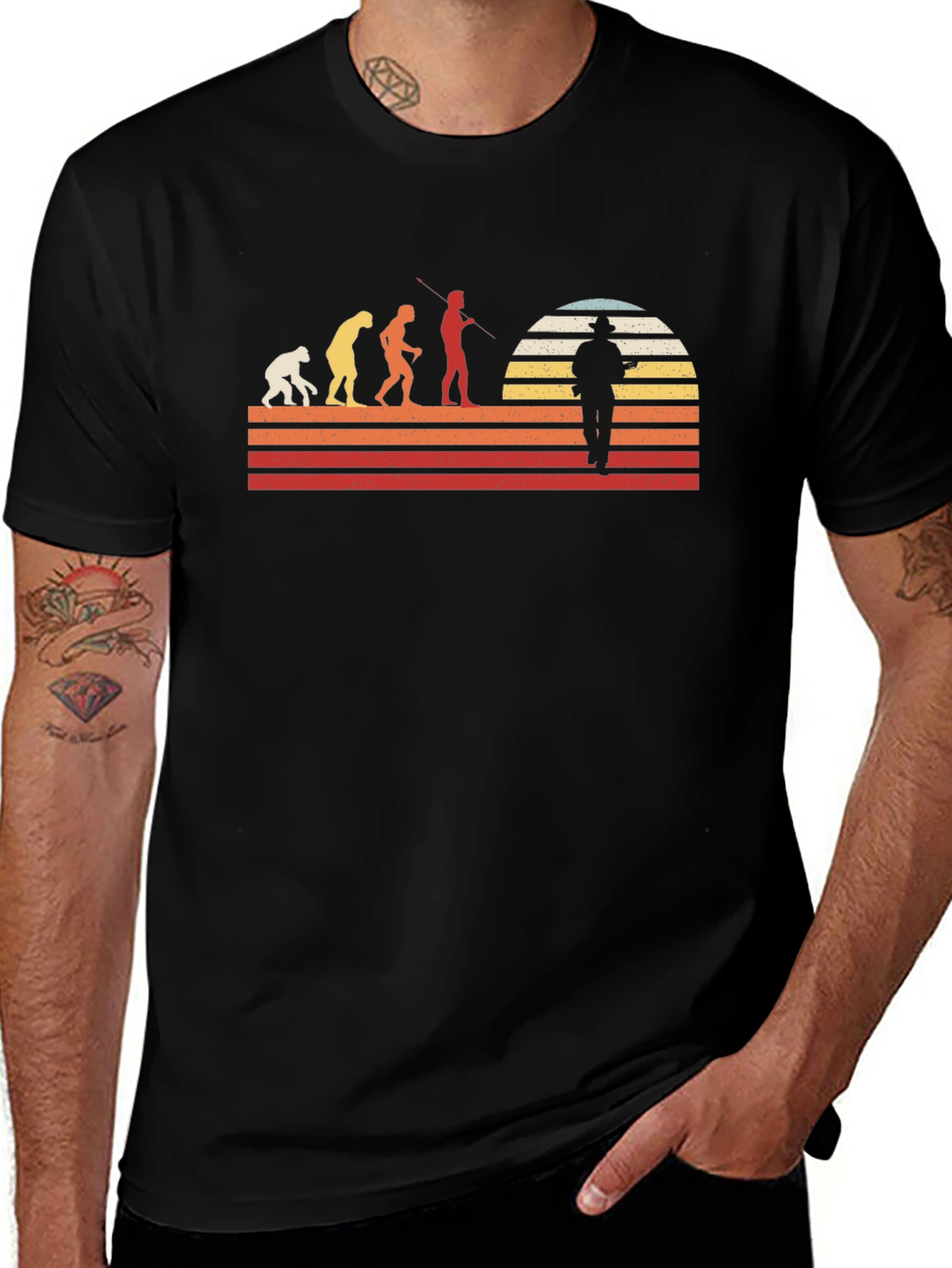 Evolution of Fisherman Retro Graphic T-Shirt