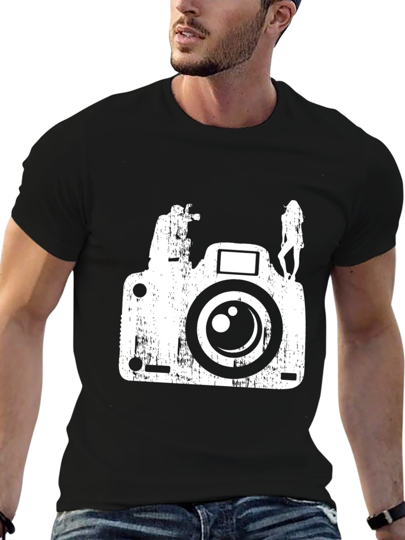 Distressed Camera Graphic Tee - Black