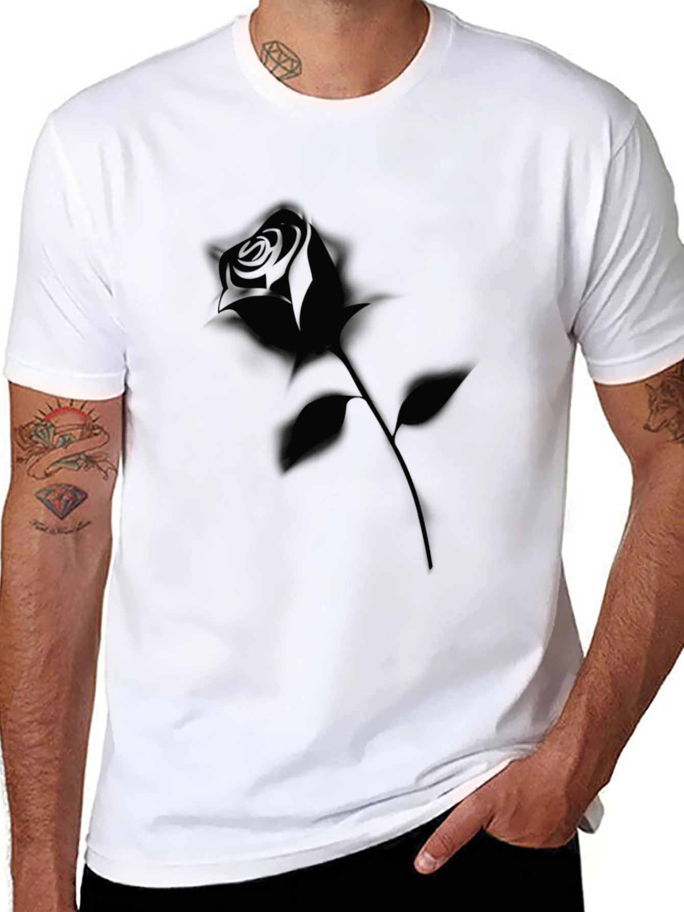 Mens Black Rose Graphic T-Shirt