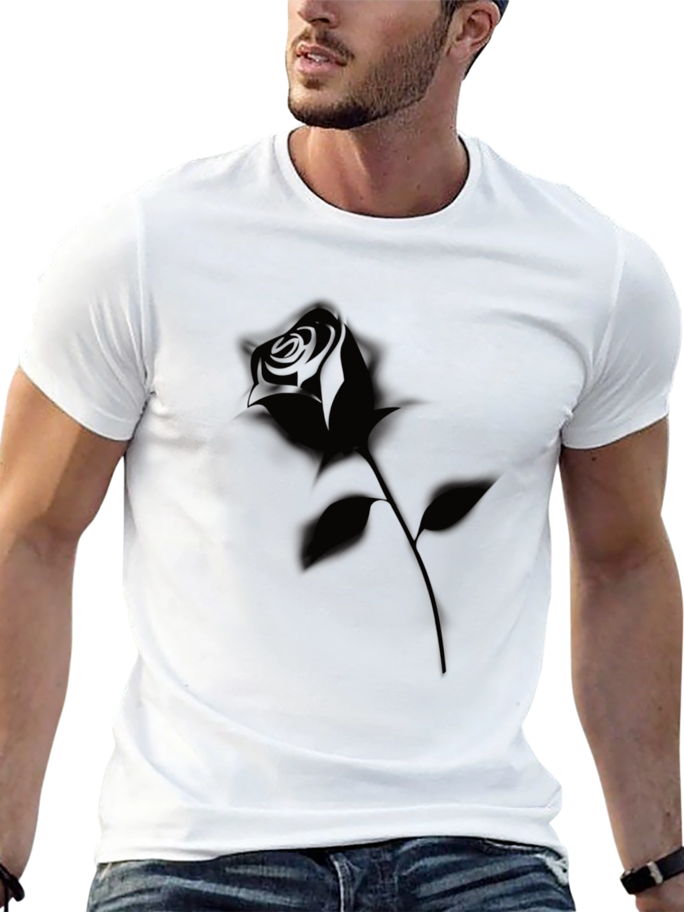 Mens Black Rose Graphic T-Shirt