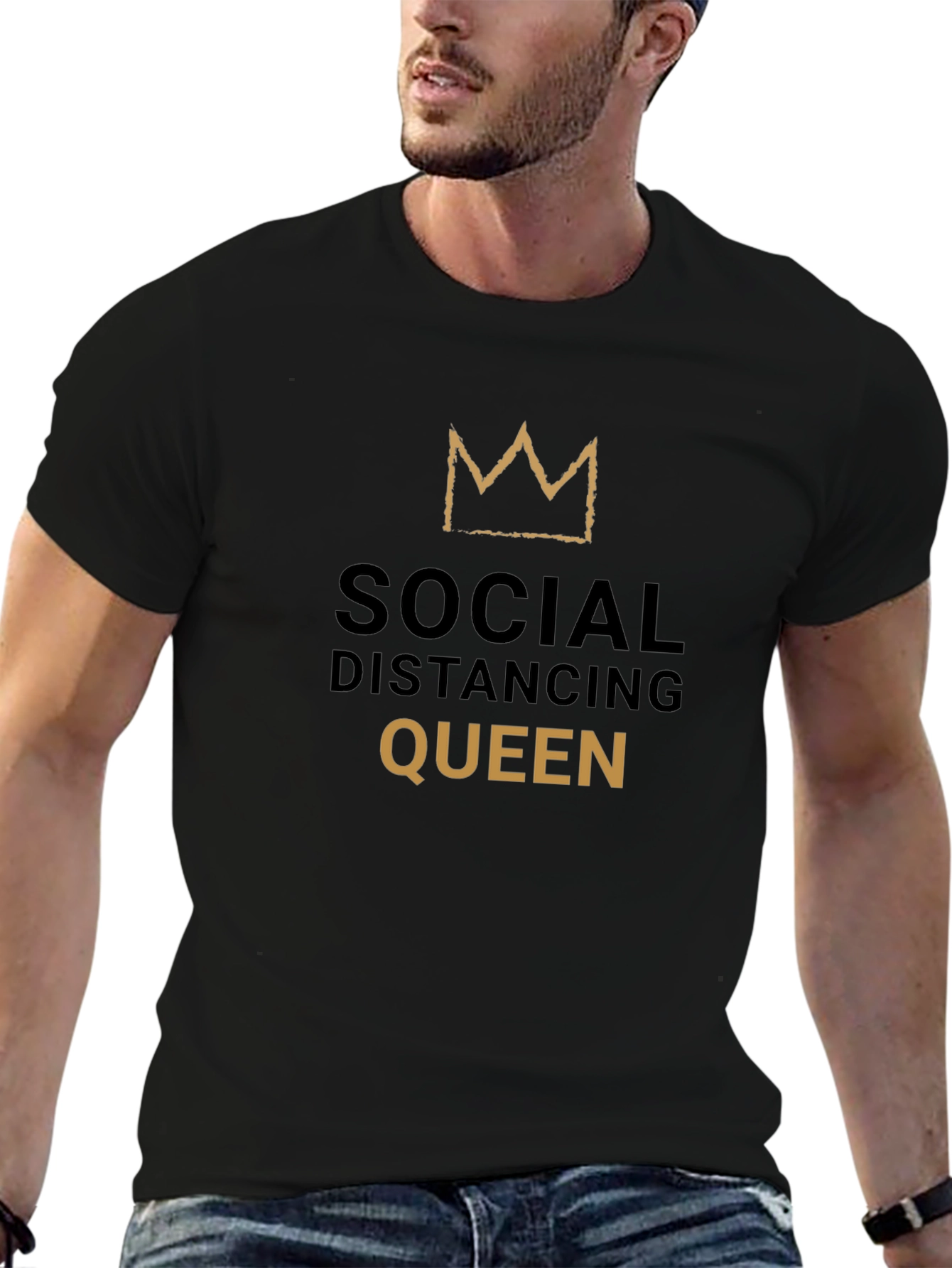 Social Distancing Queen Black T-Shirt