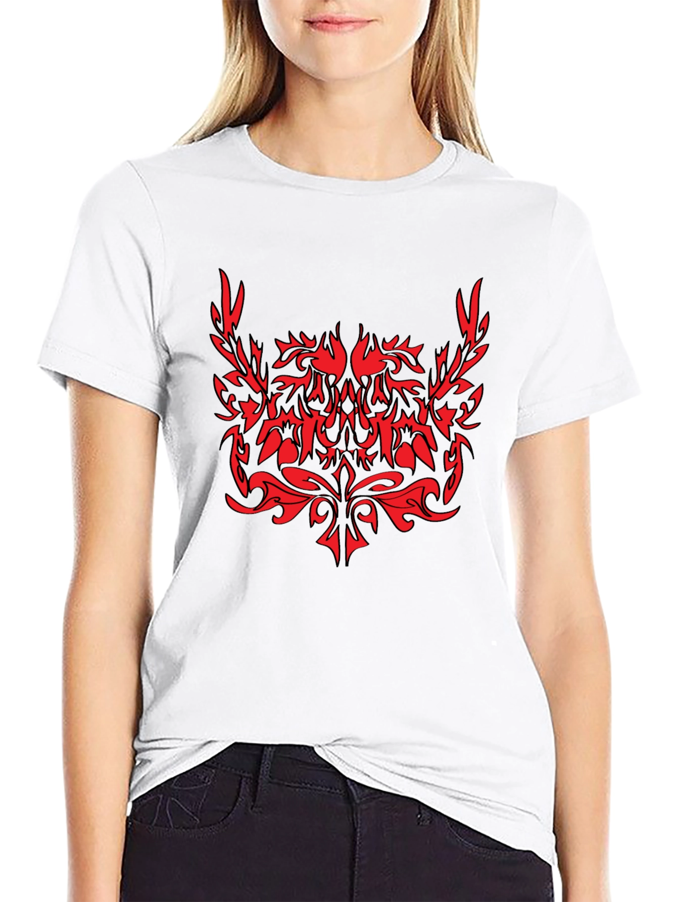 Tribal Graphic Black T-Shirt - Red Accent