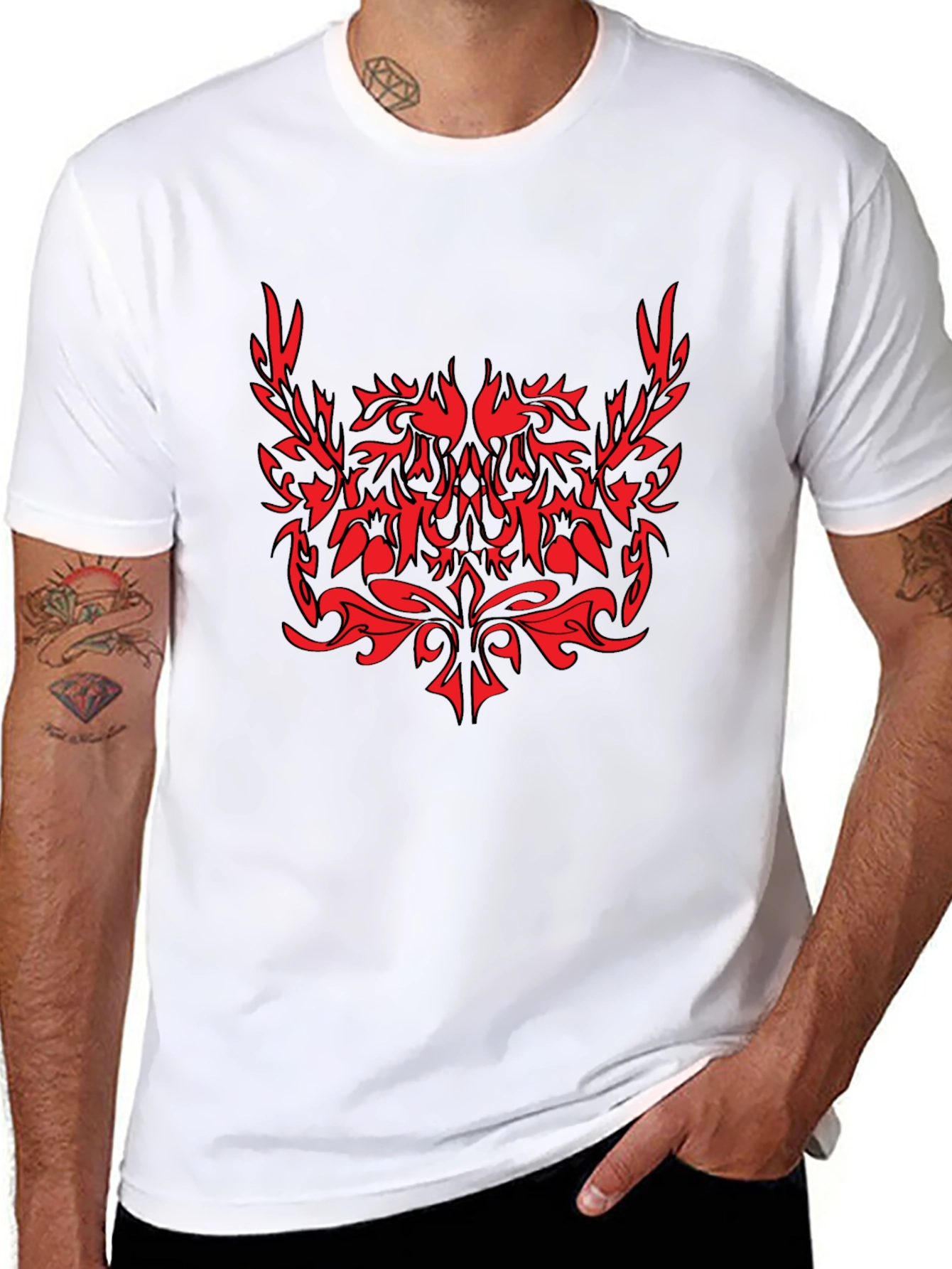 Tribal Graphic Black T-Shirt - Red Accent