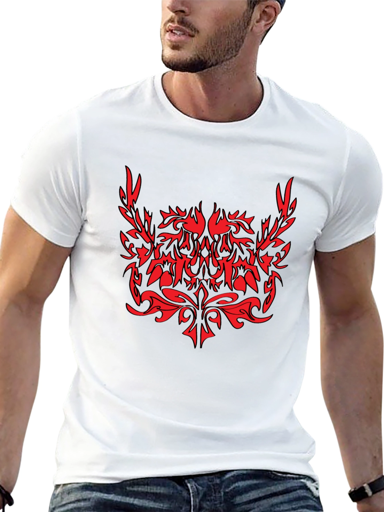 Tribal Graphic Black T-Shirt - Red Accent