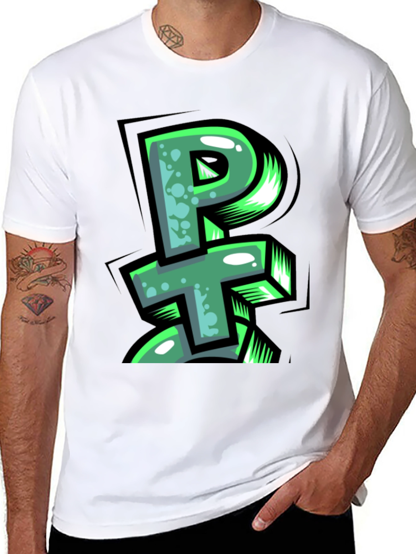 PT Graffiti Style Graphic Print Black T-Shirt
