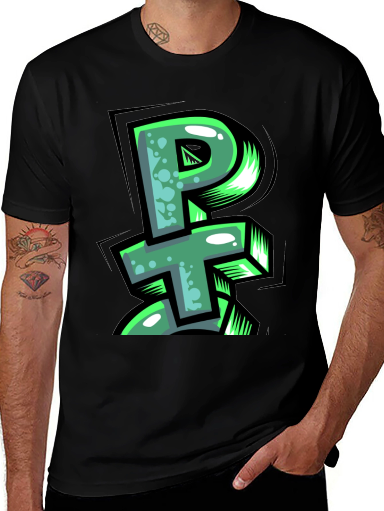 PT Graffiti Style Graphic Print Black T-Shirt