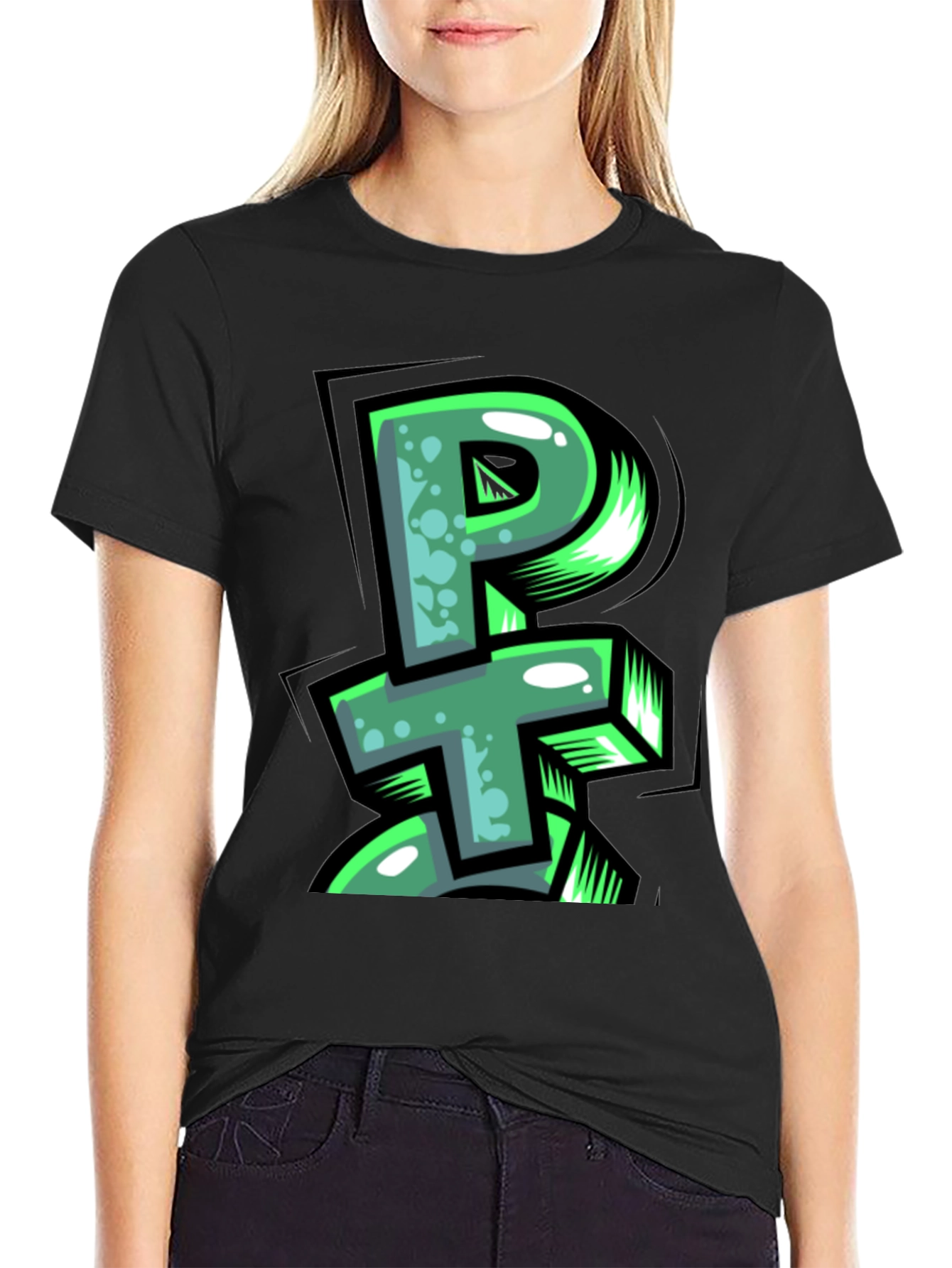 PT Graffiti Style Graphic Print Black T-Shirt