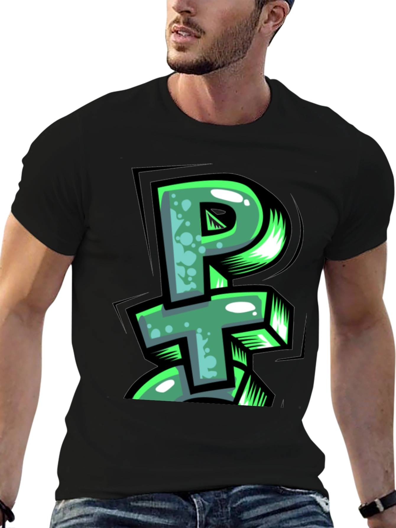 PT Graffiti Style Graphic Print Black T-Shirt