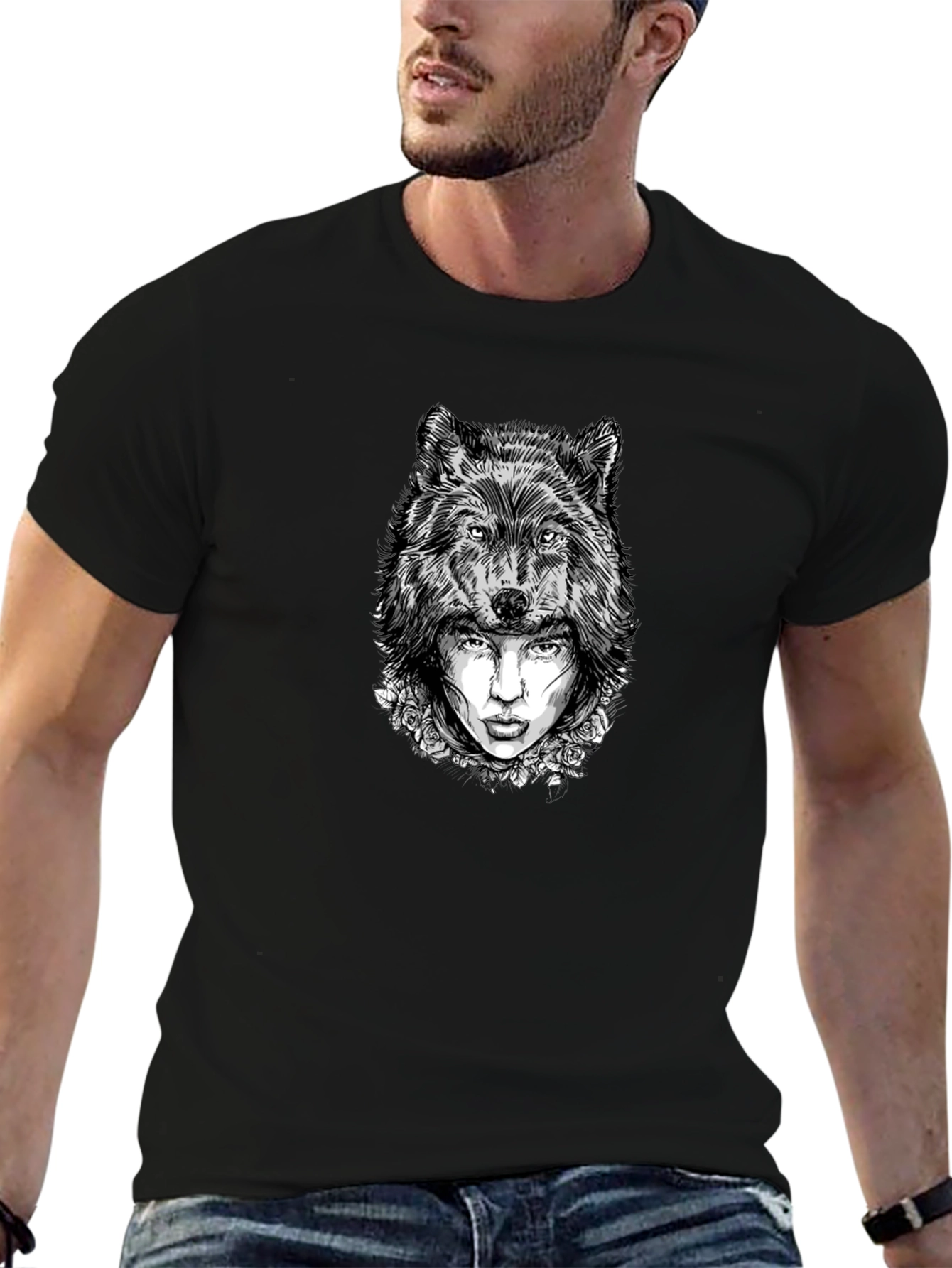 Wolf Woman Graphic Tee - Stylish Black T-Shirt