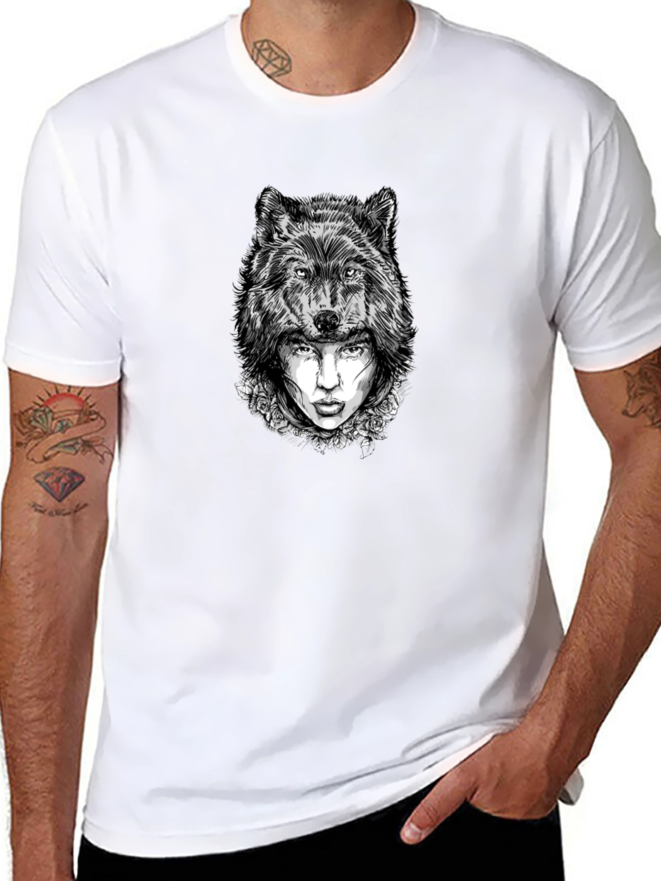 Wolf Woman Graphic Tee - Stylish Black T-Shirt