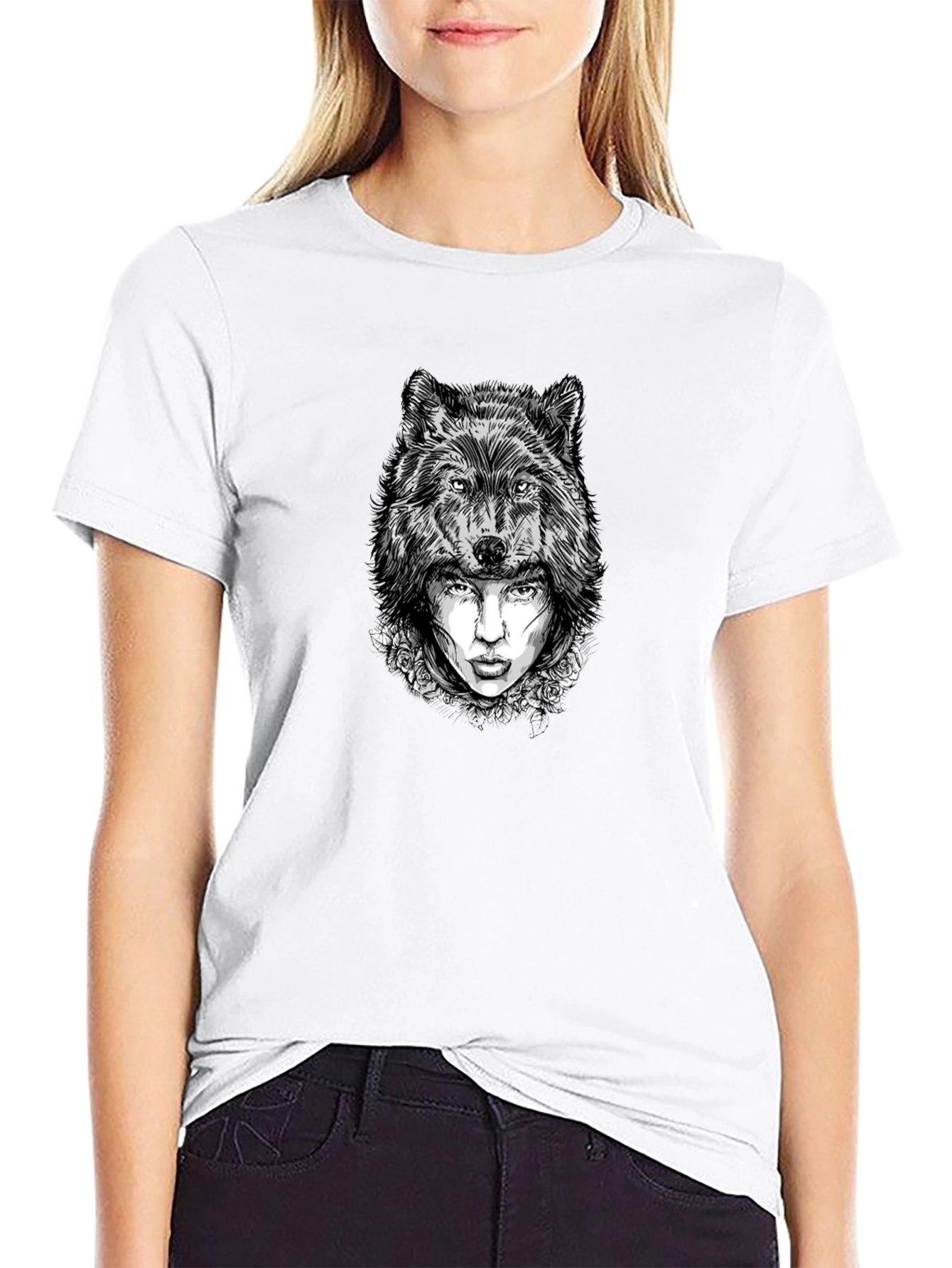 Wolf Woman Graphic Tee - Stylish Black T-Shirt