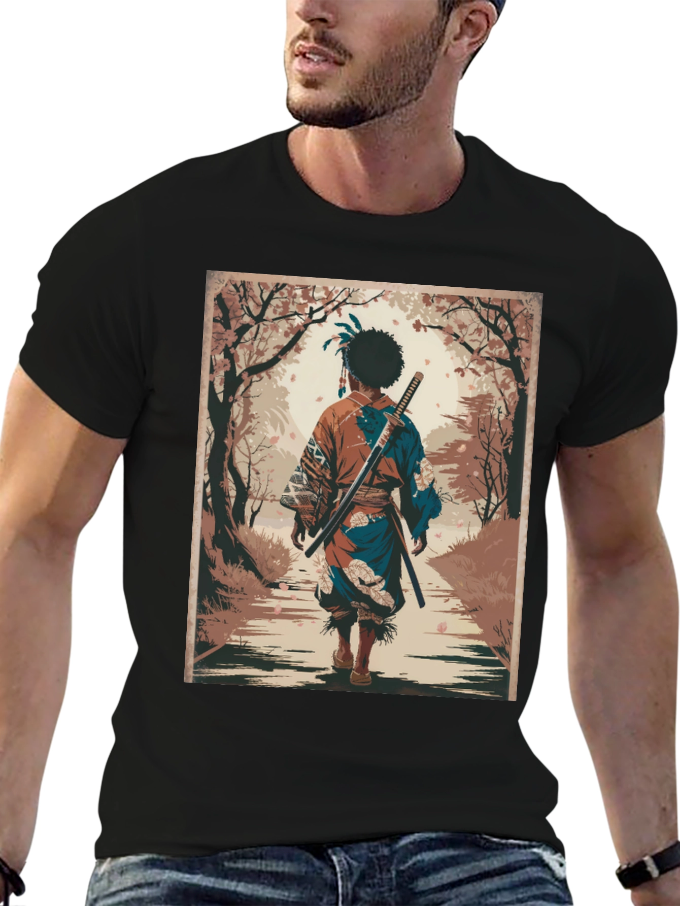 Samurai Art Graphic Tee - Stylish Unisex Cotton T-Shirt