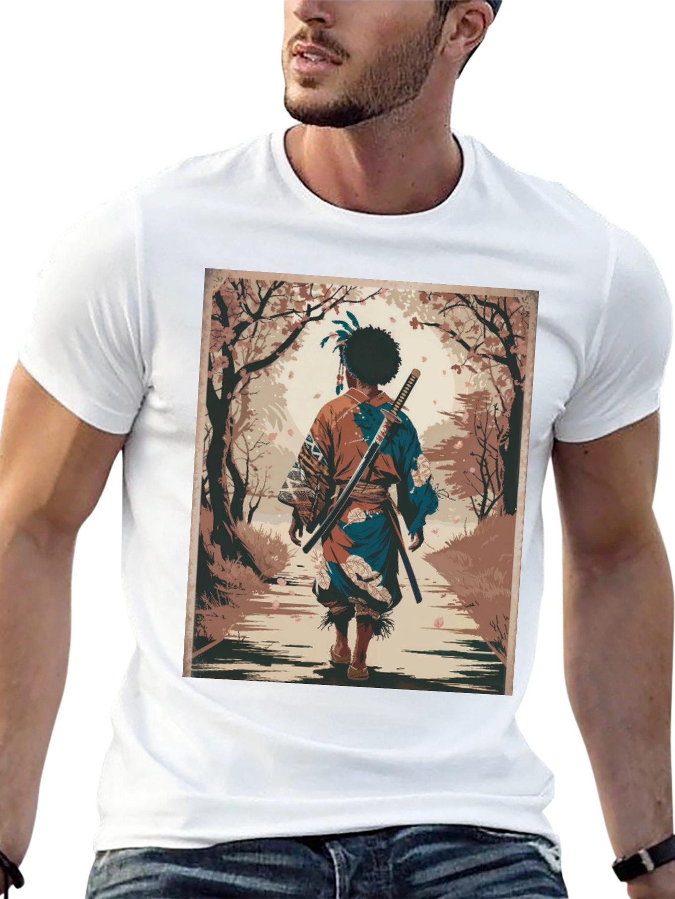Samurai Art Graphic Tee - Stylish Unisex Cotton T-Shirt