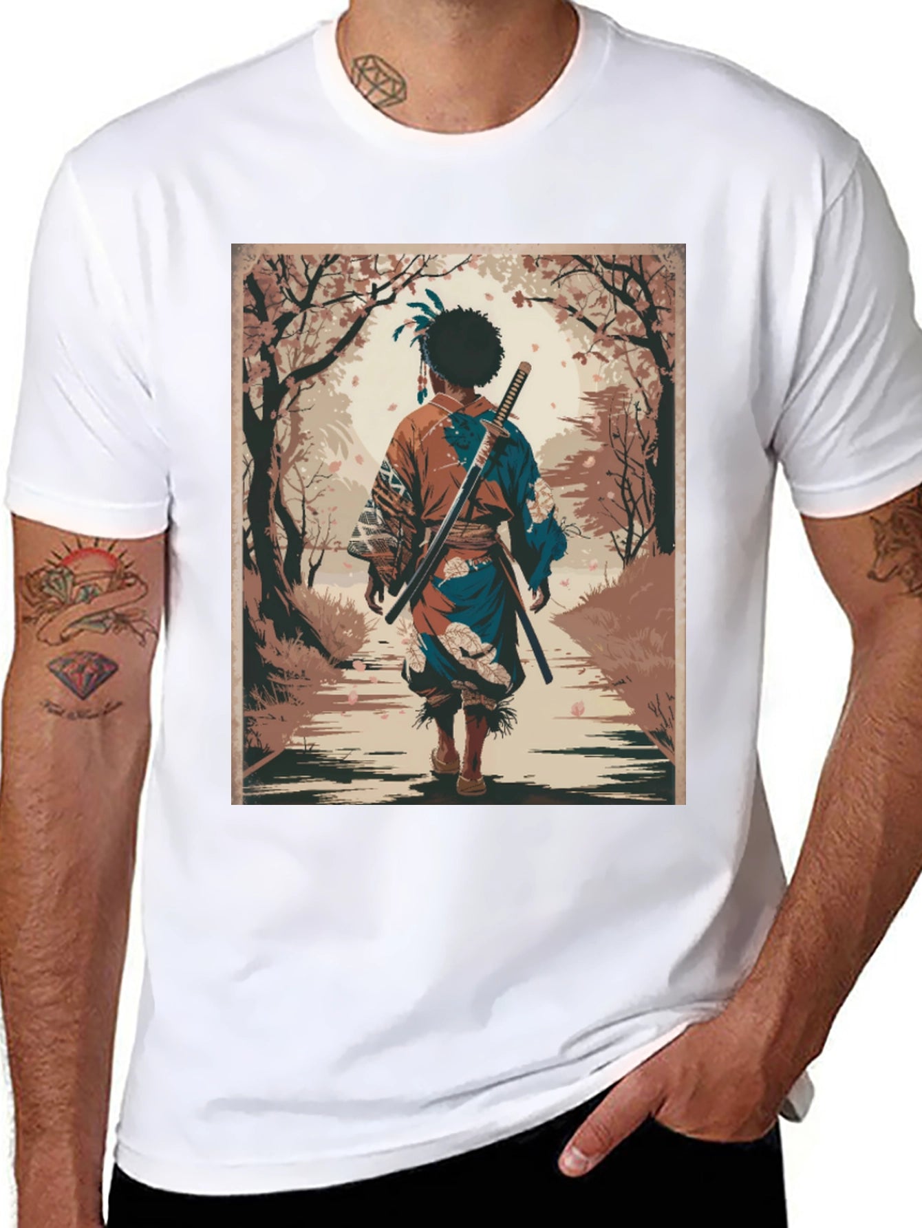 Samurai Art Graphic Tee - Stylish Unisex Cotton T-Shirt