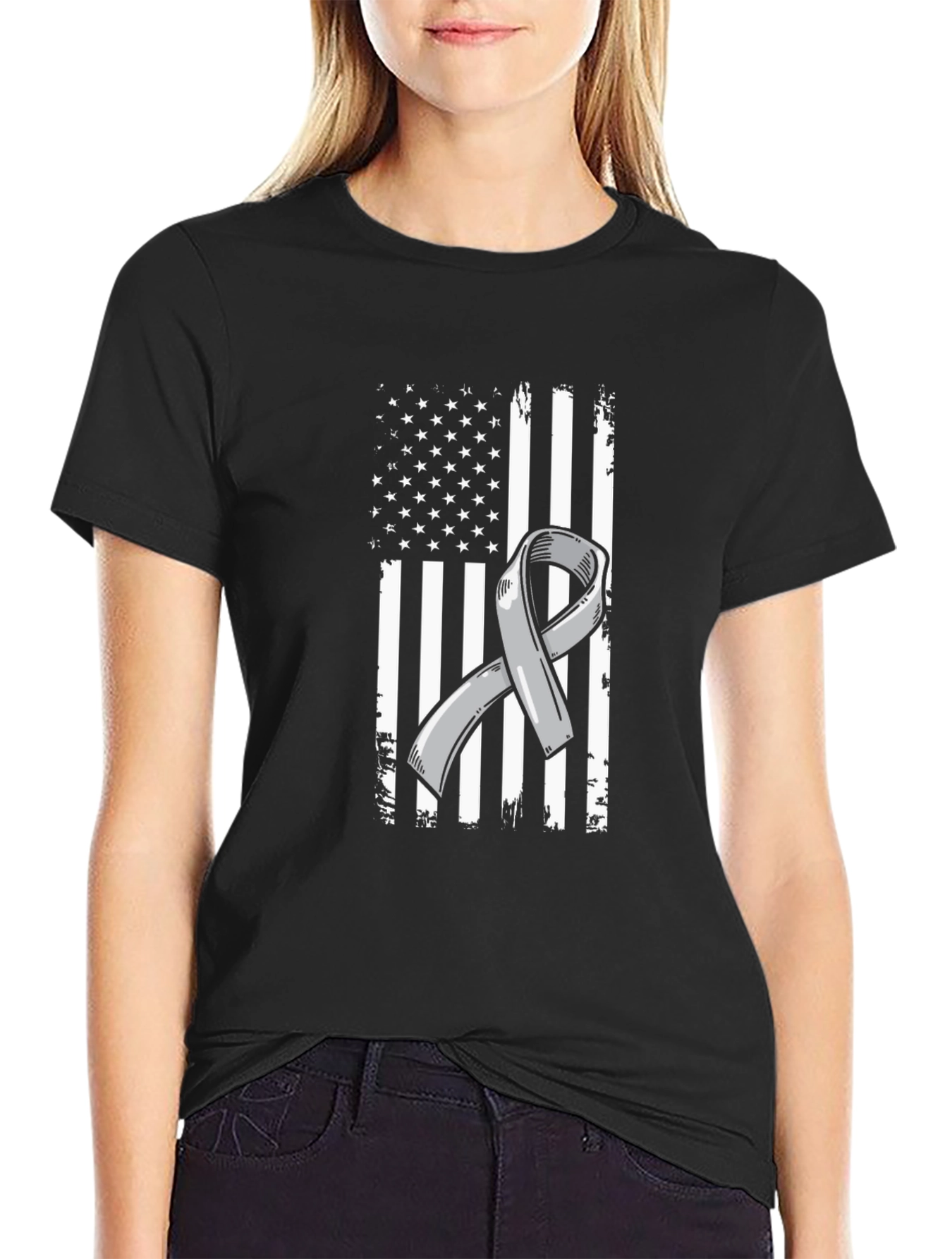 Awareness Ribbon American Flag Graphic T-Shirt
