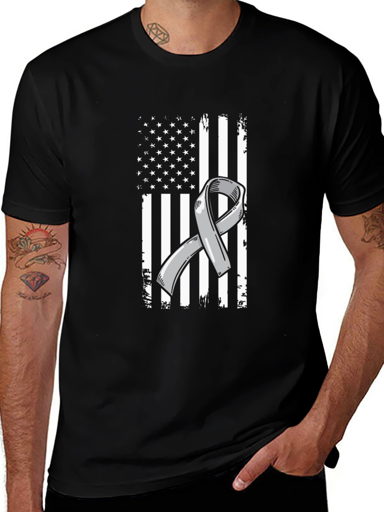 Awareness Ribbon American Flag Graphic T-Shirt