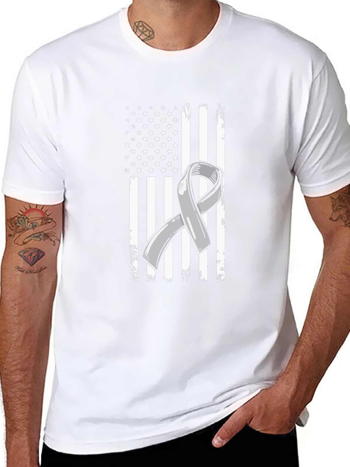 Awareness Ribbon American Flag Graphic T-Shirt