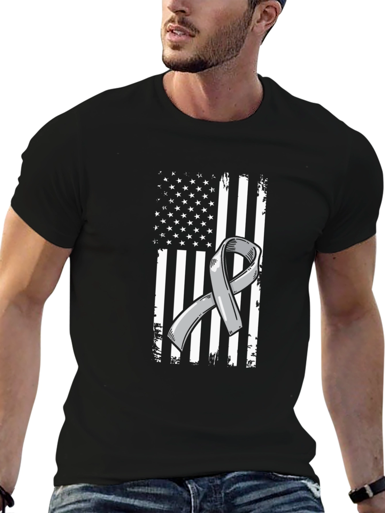 Awareness Ribbon American Flag Graphic T-Shirt