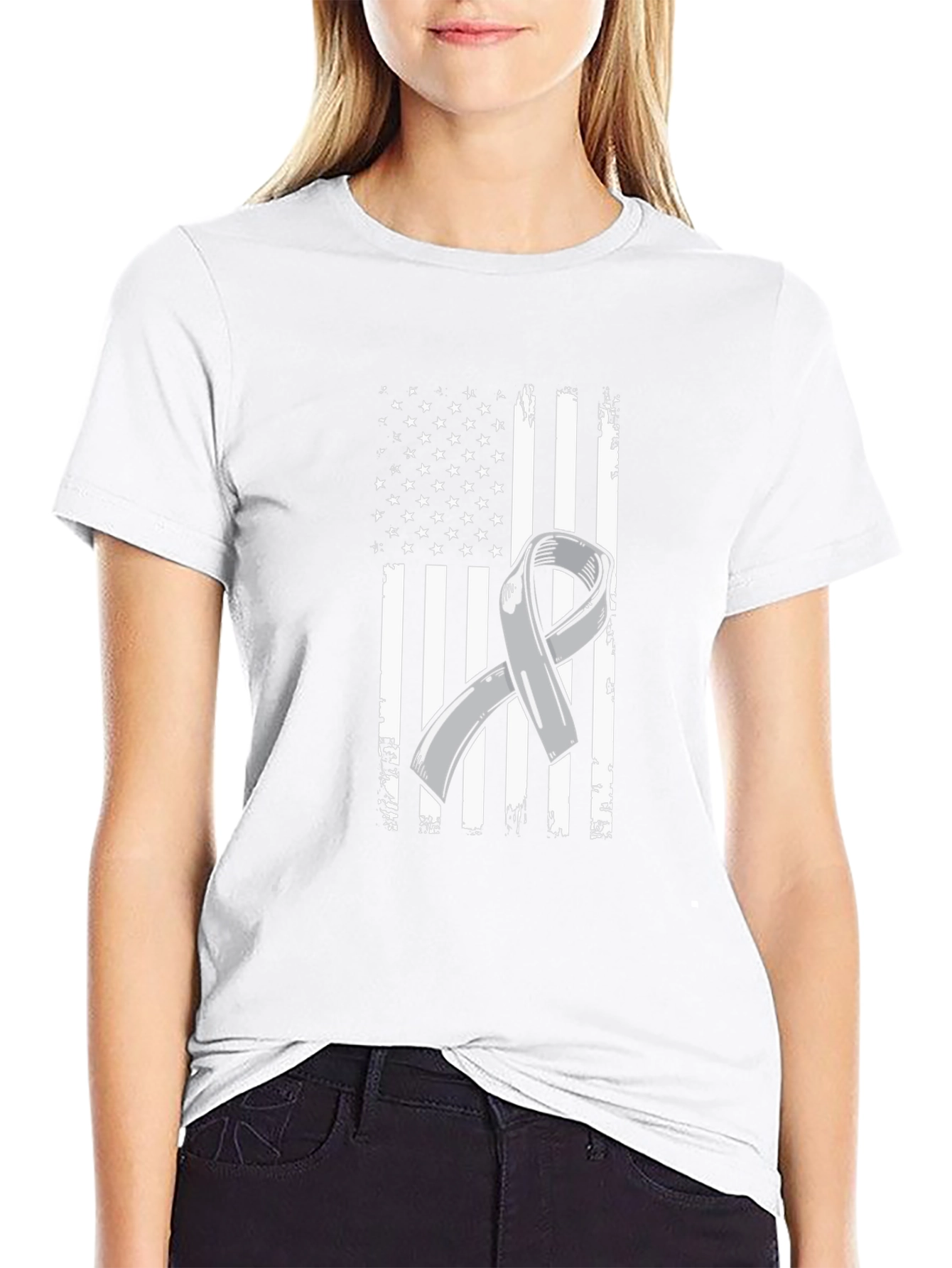 Awareness Ribbon American Flag Graphic T-Shirt