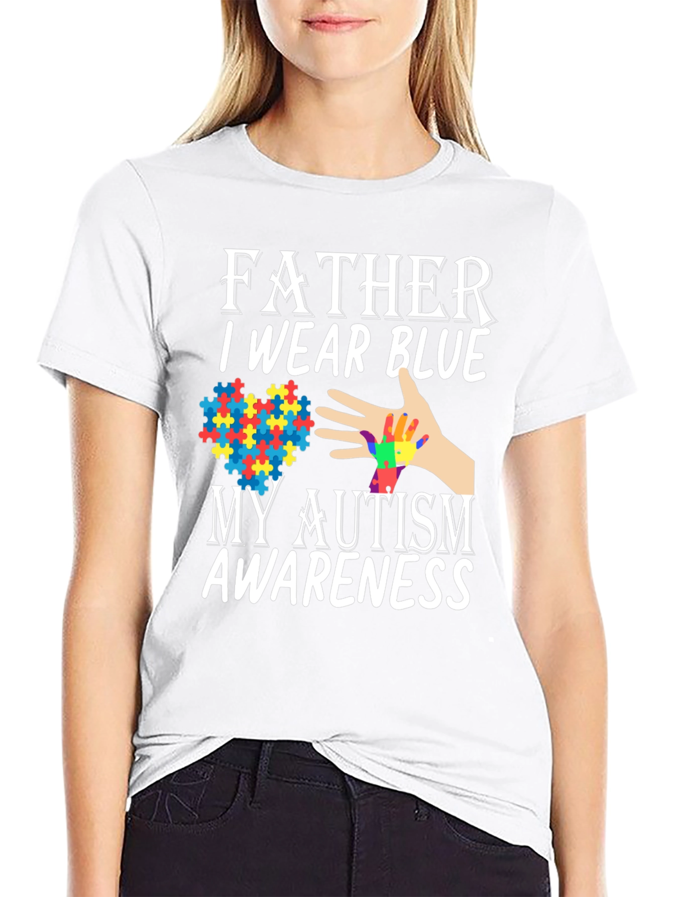 Father Autism Awareness Blue T-Shirt