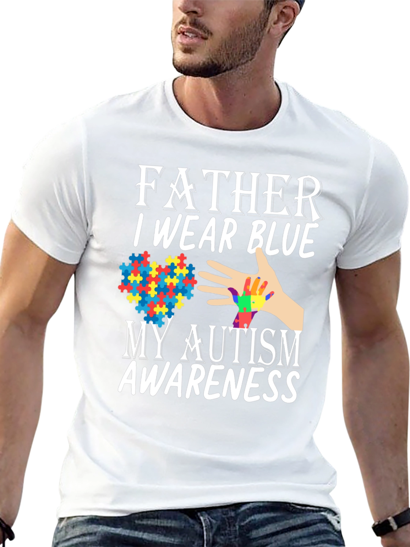 Father Autism Awareness Blue T-Shirt
