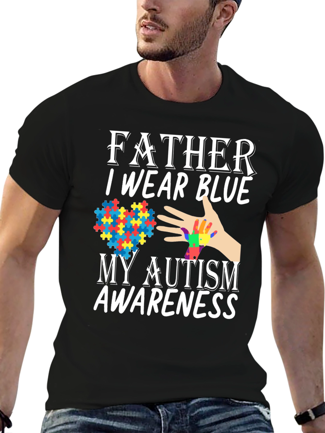 Father Autism Awareness Blue T-Shirt