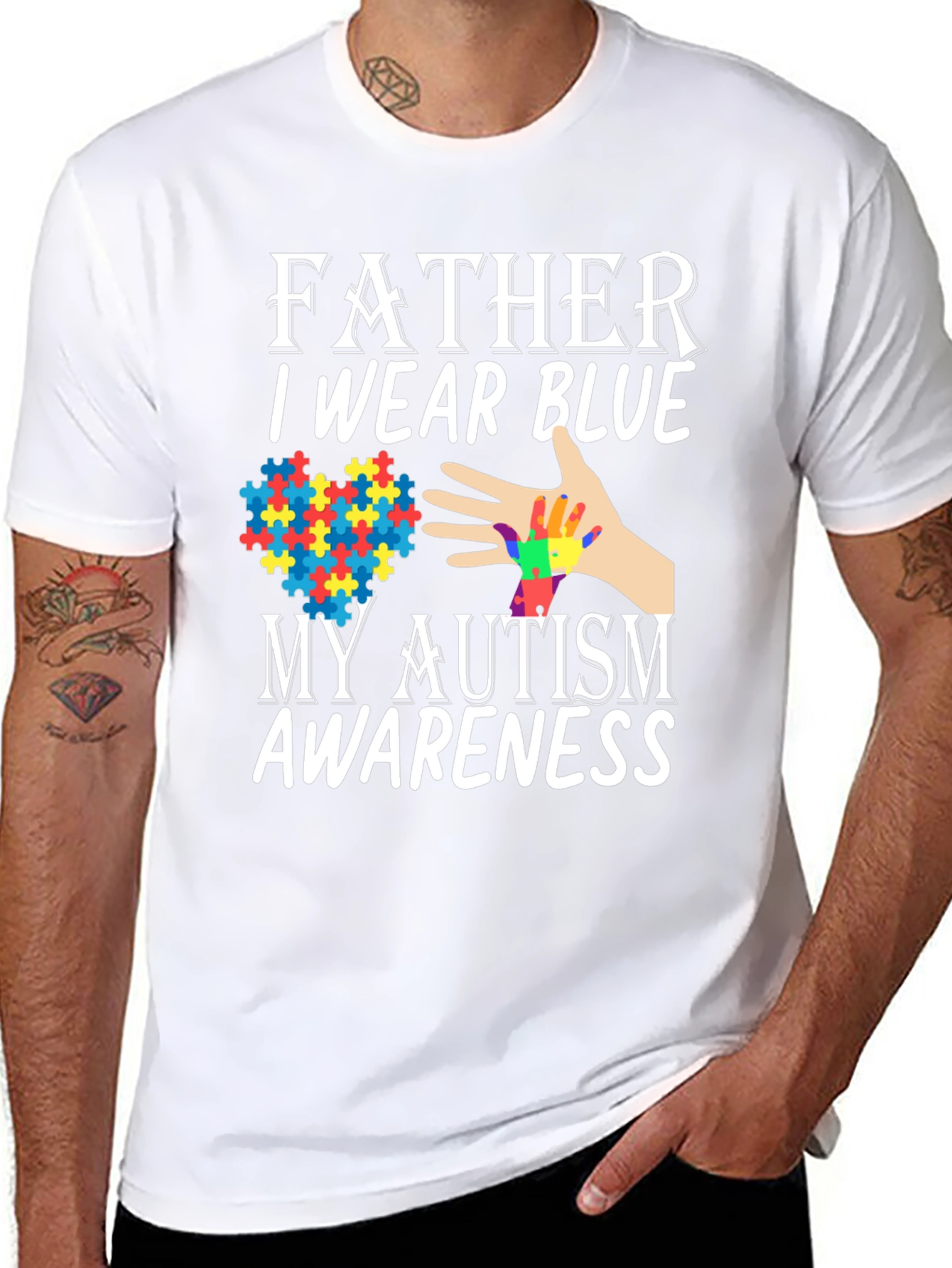 Father Autism Awareness Blue T-Shirt
