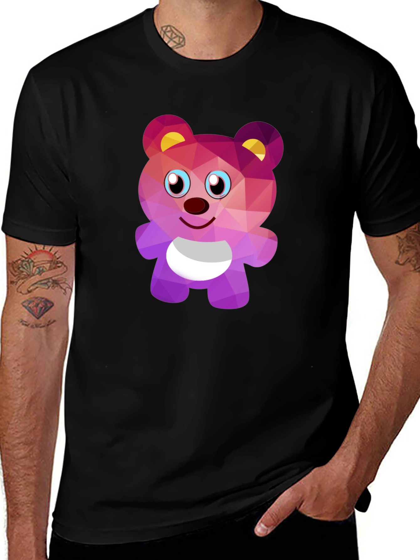 Geometric Bear Graphic Tee - Stylish Black T-Shirt