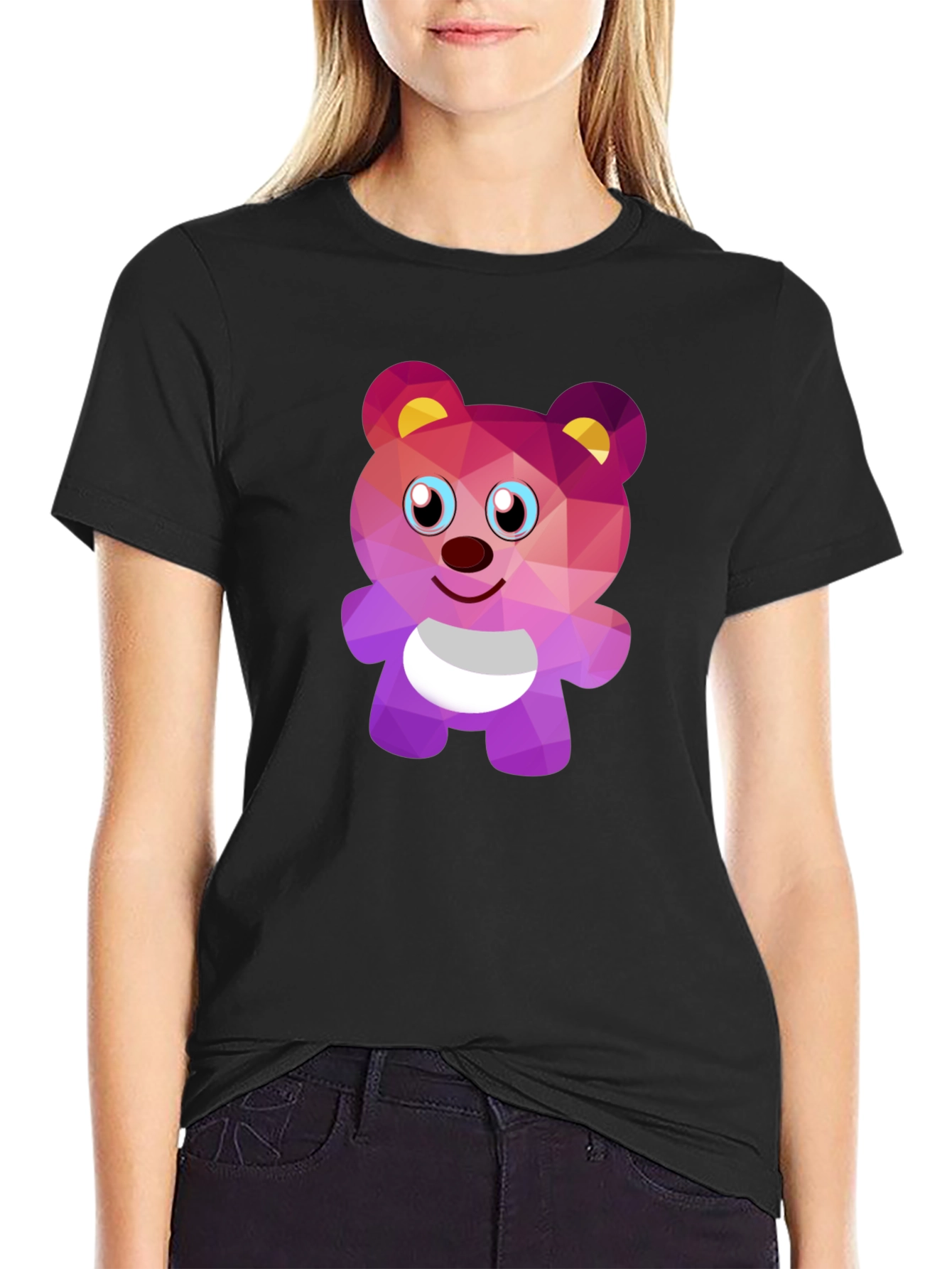 Geometric Bear Graphic Tee - Stylish Black T-Shirt