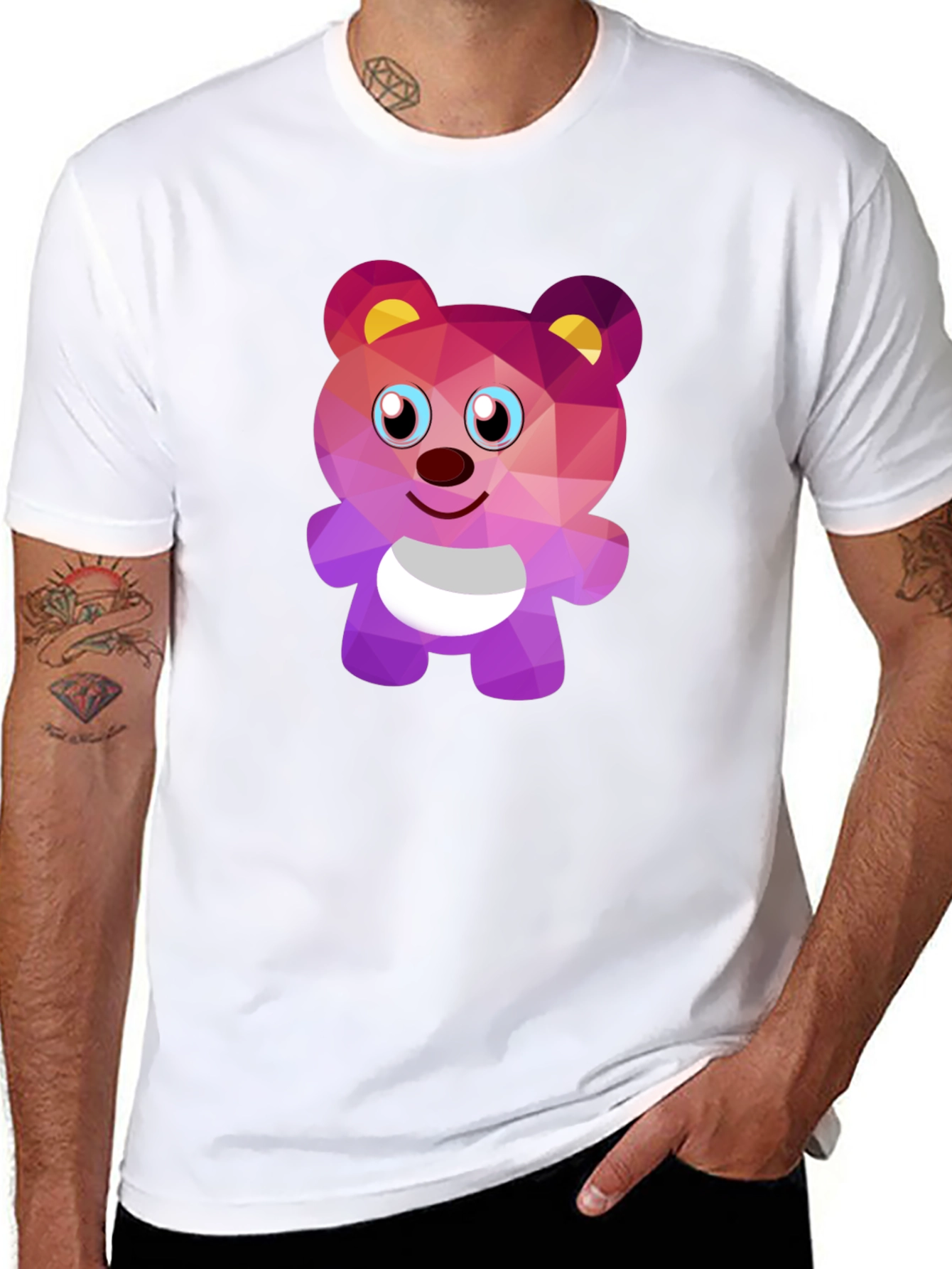 Geometric Bear Graphic Tee - Stylish Black T-Shirt