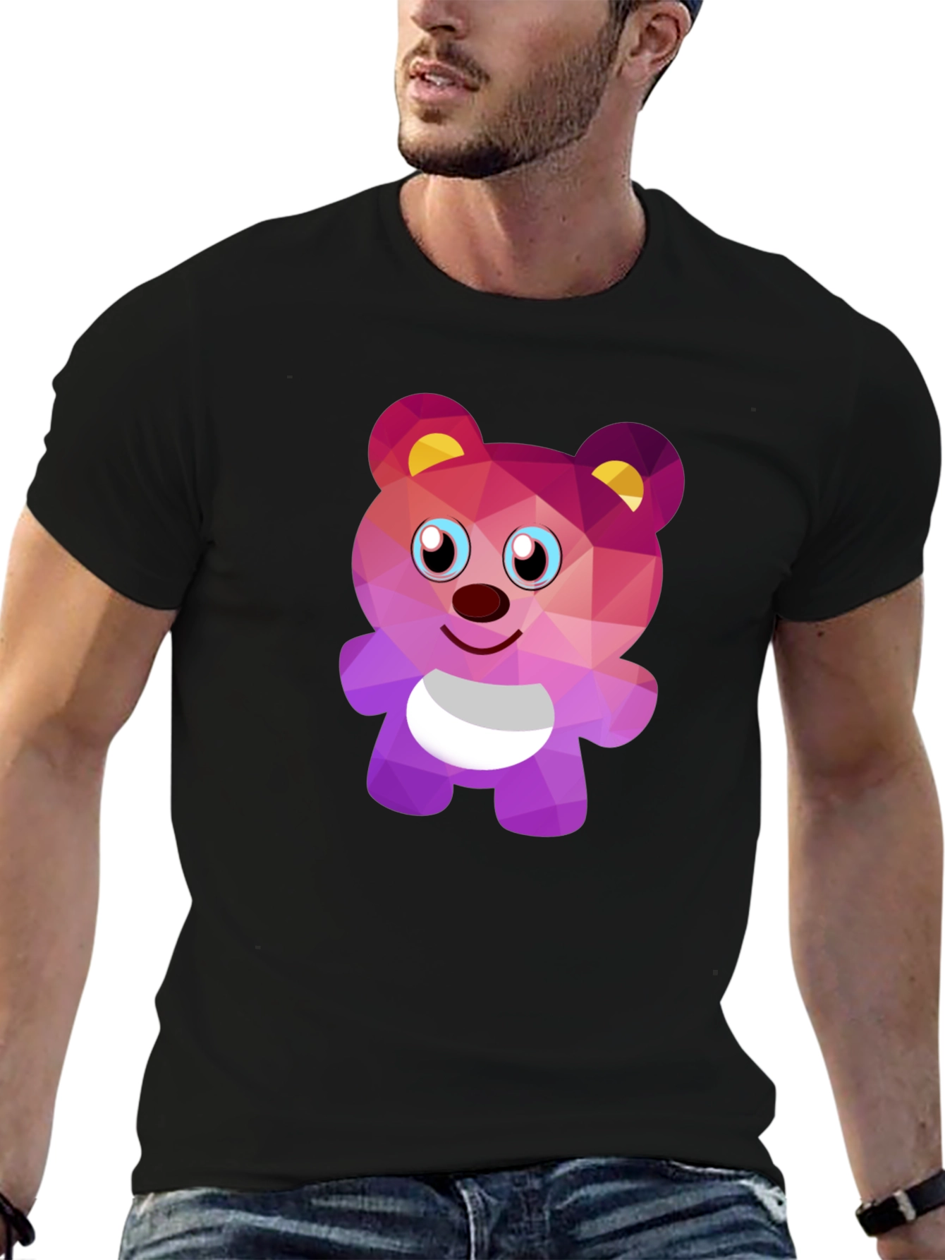 Geometric Bear Graphic Tee - Stylish Black T-Shirt