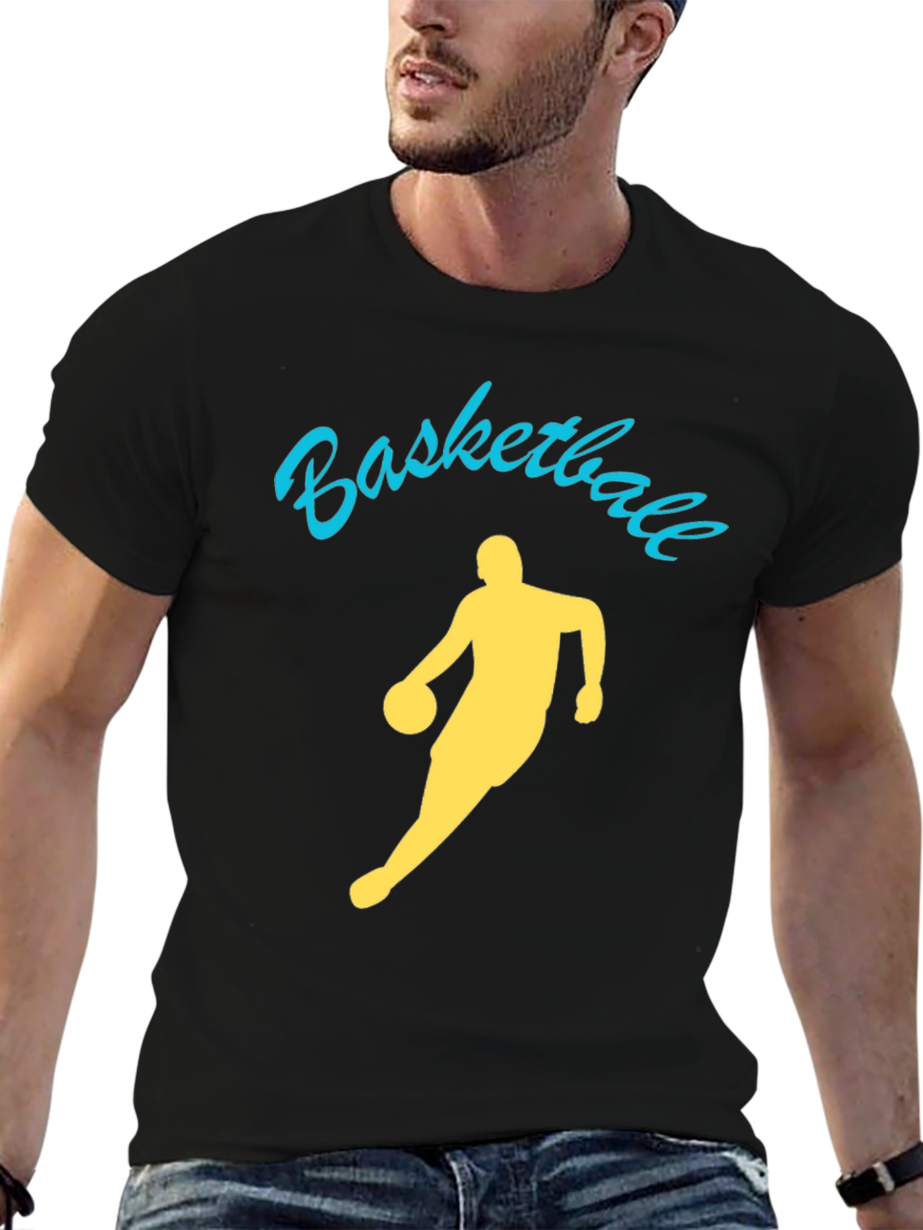 Basketball Player Graphic Tee - Black Cotton Shirt