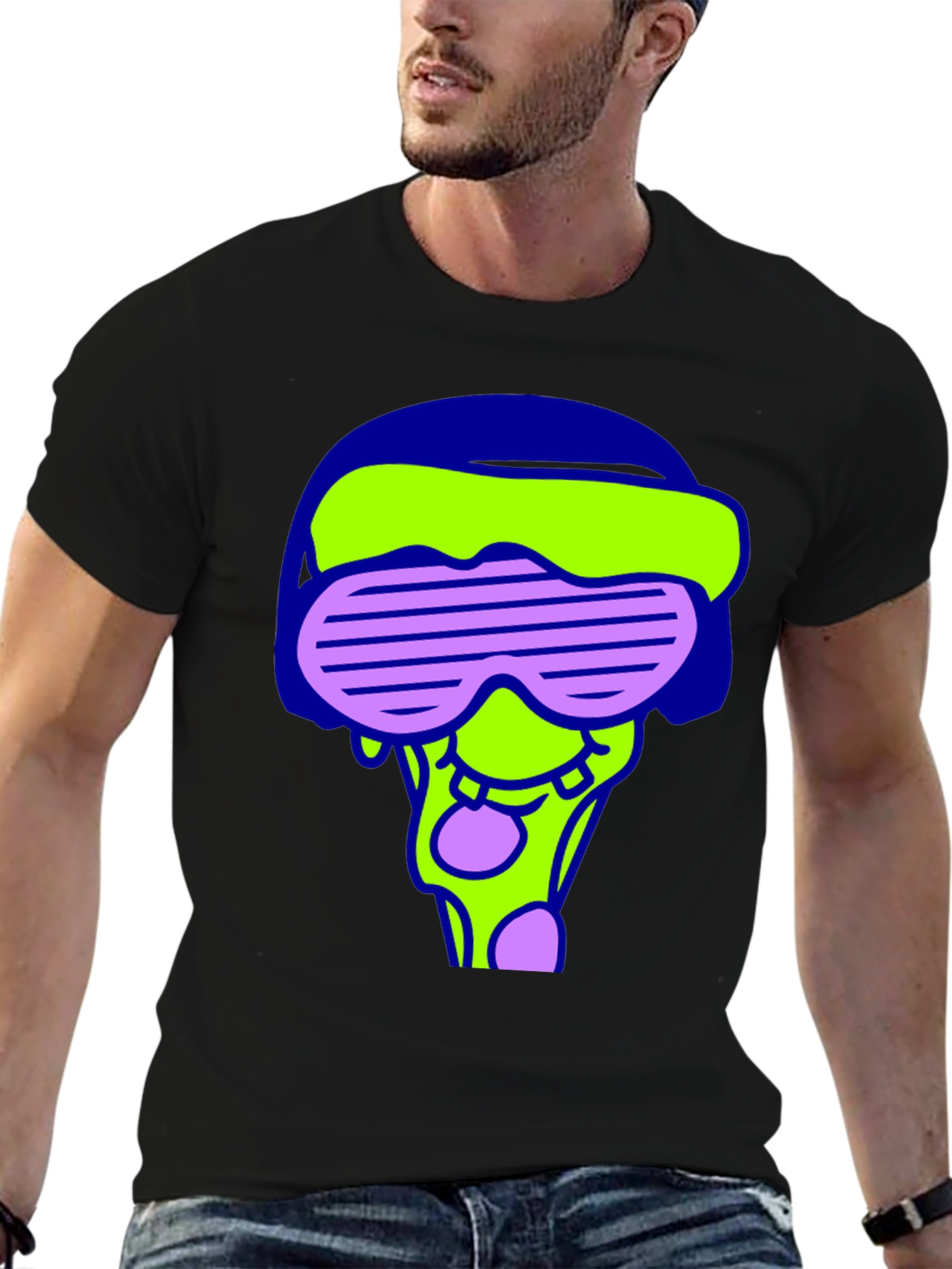 Funky Graphic Tee - Cartoon Pizza Rave Design