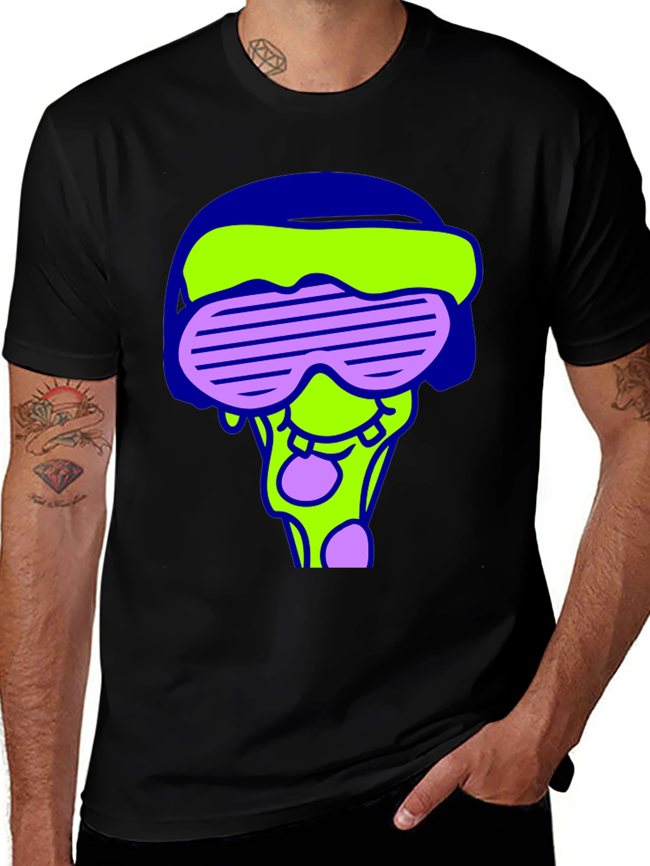 Funky Graphic Tee - Cartoon Pizza Rave Design
