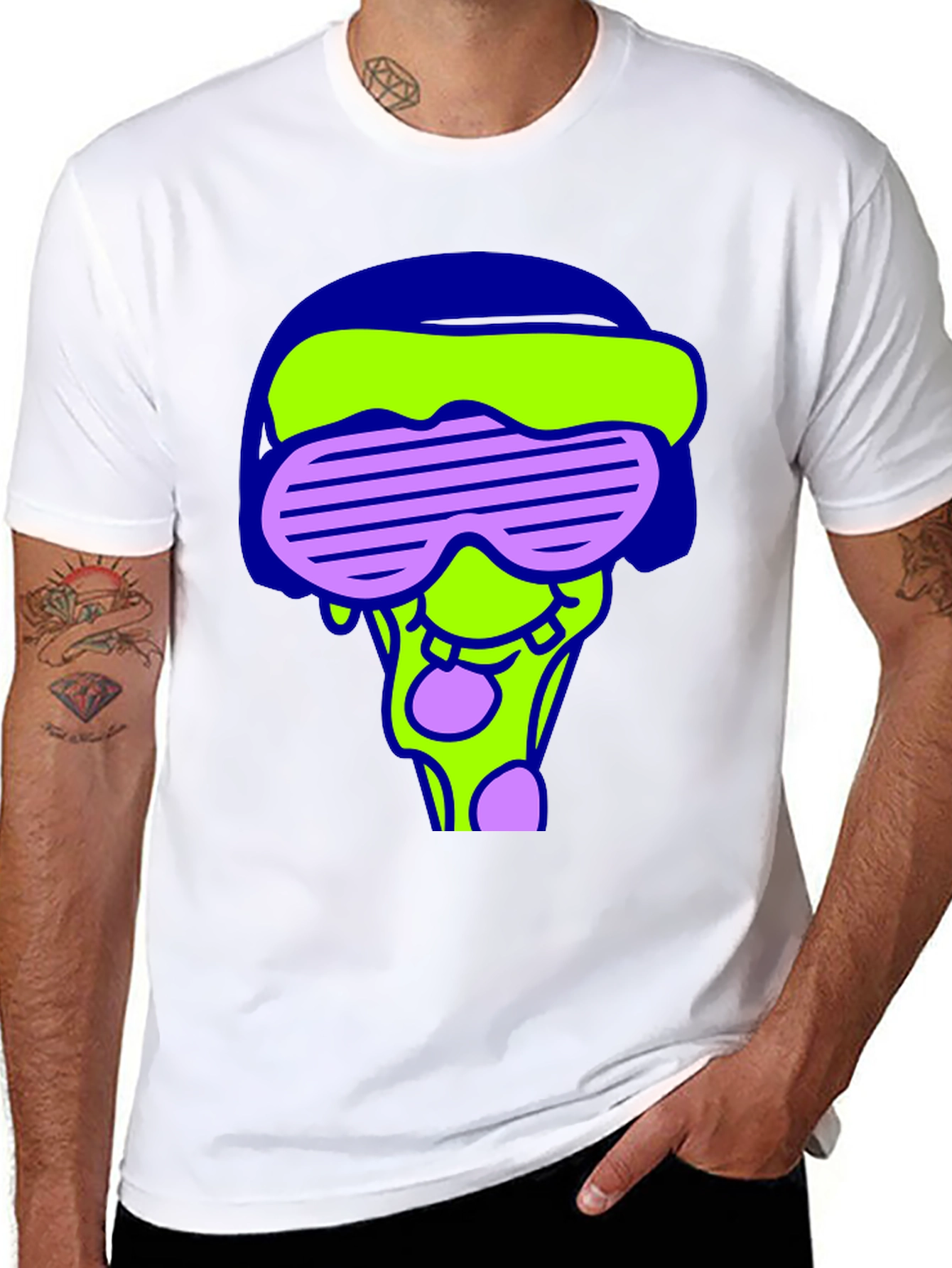Funky Graphic Tee - Cartoon Pizza Rave Design