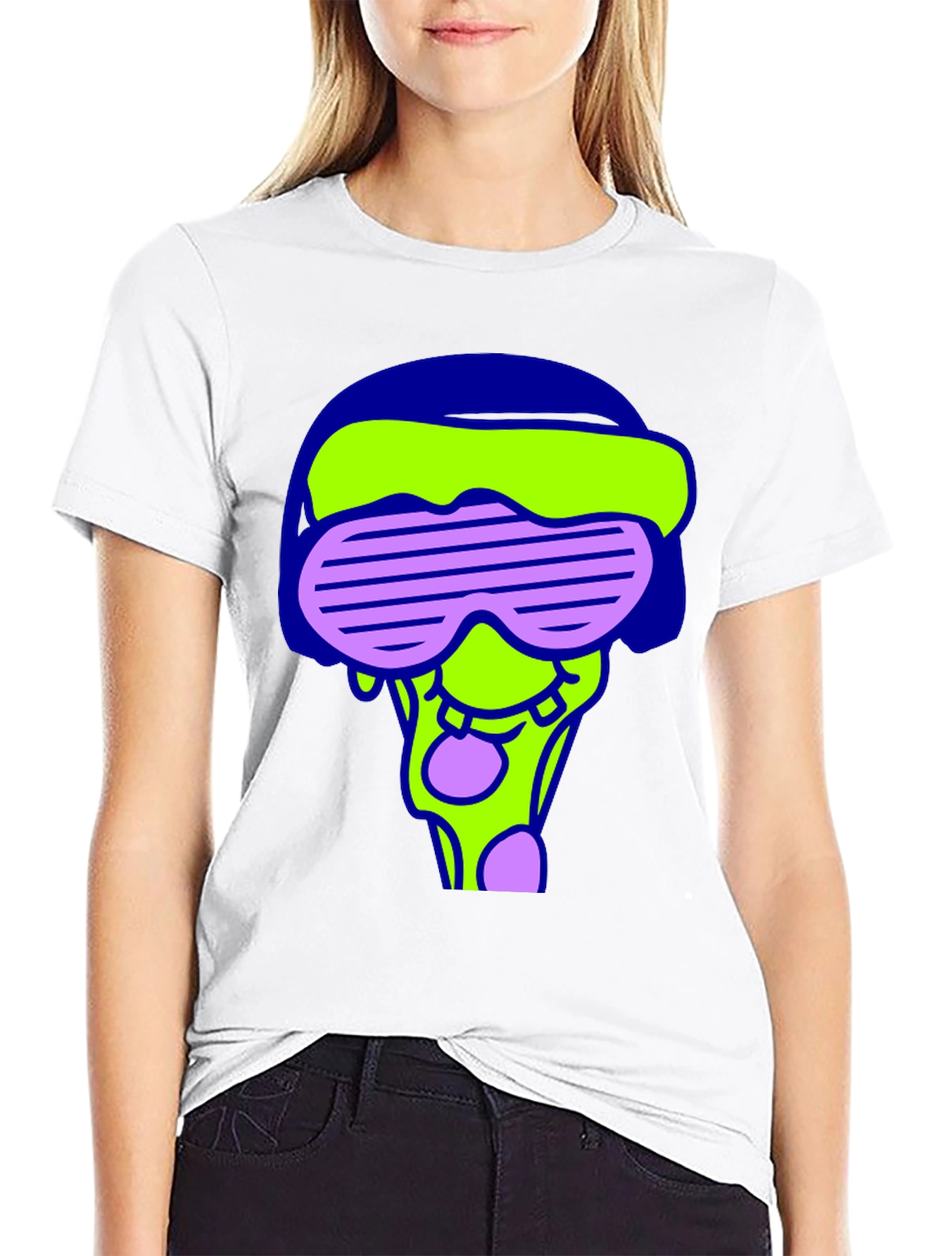 Funky Graphic Tee - Cartoon Pizza Rave Design
