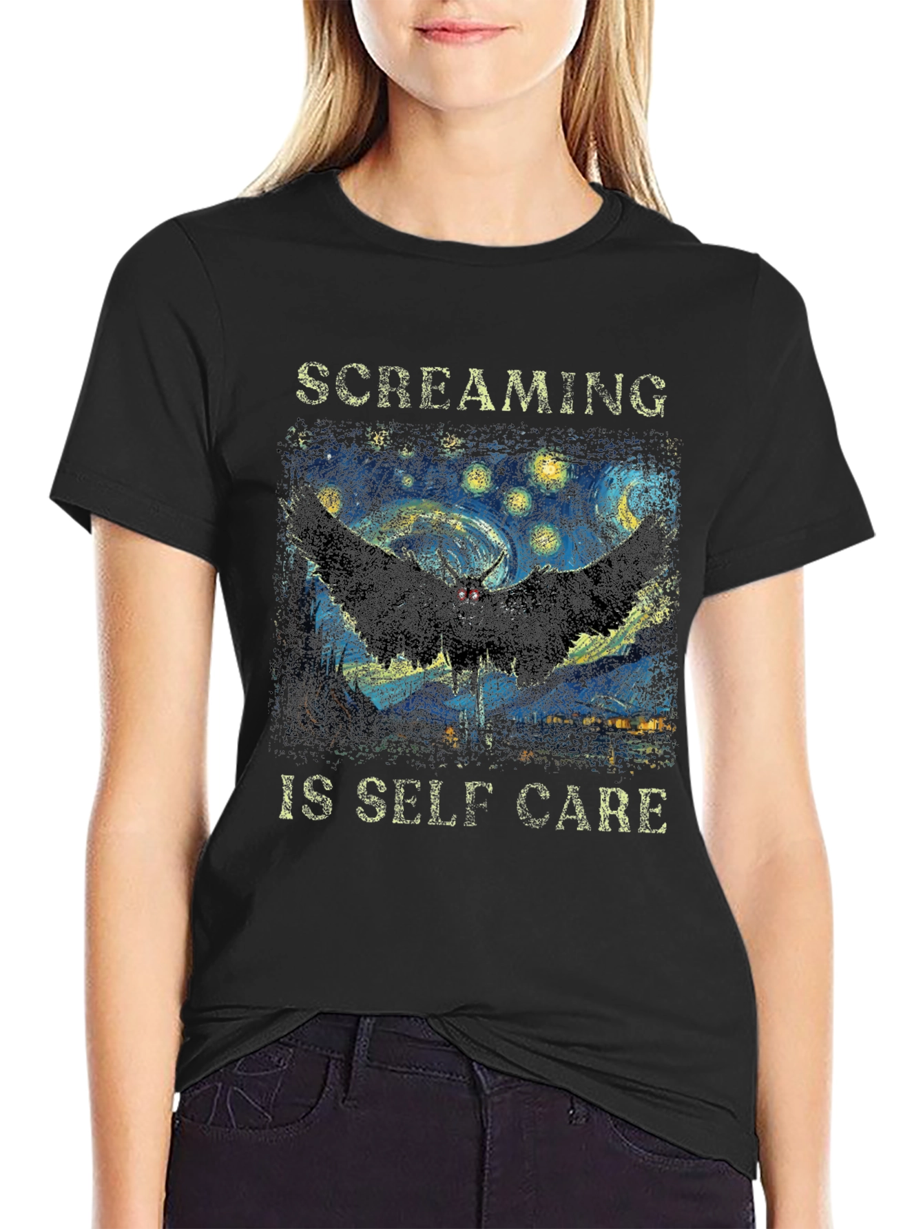 Screaming Is Self Care T-Shirt Starry Night Mothman Tee