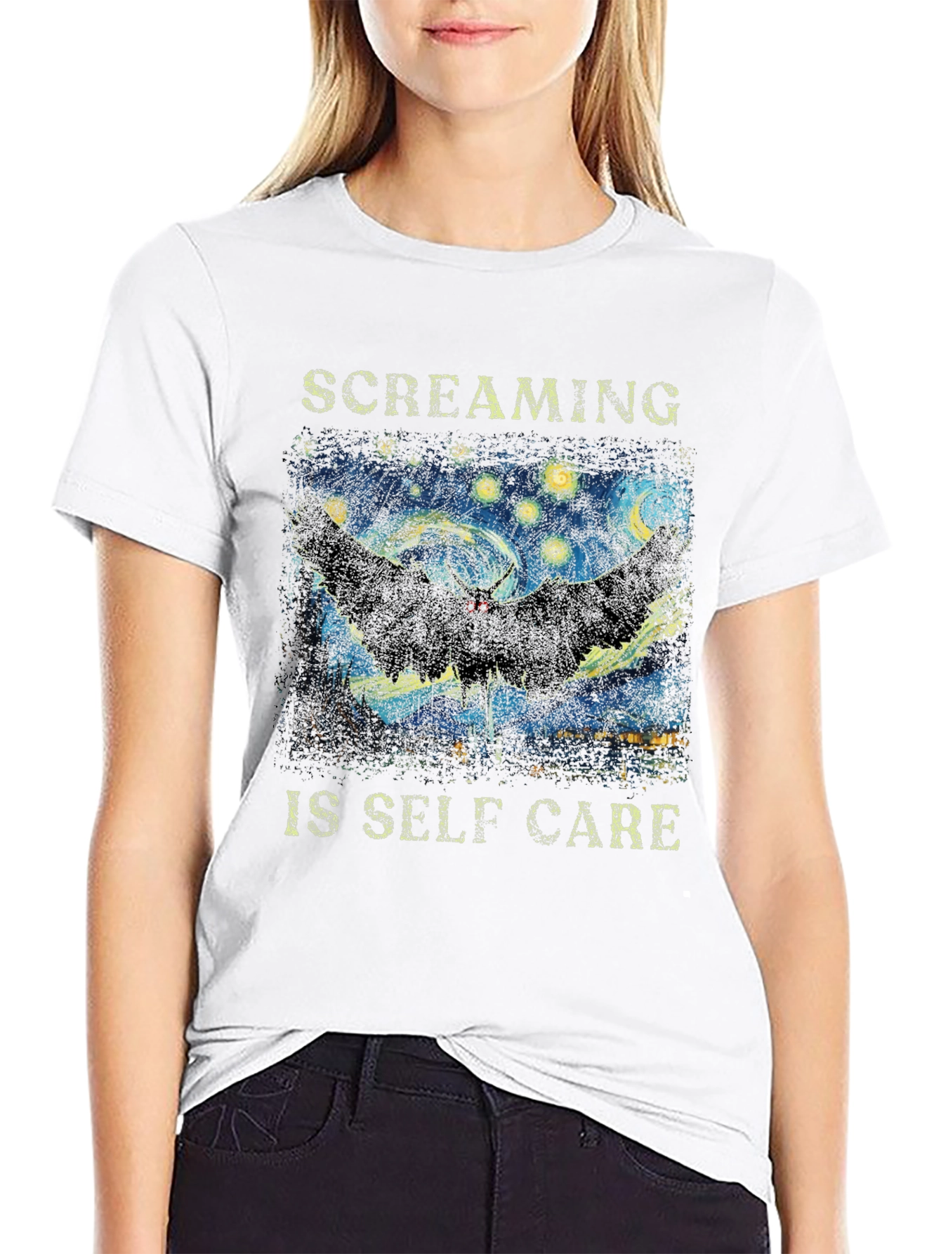 Screaming Is Self Care T-Shirt Starry Night Mothman Tee