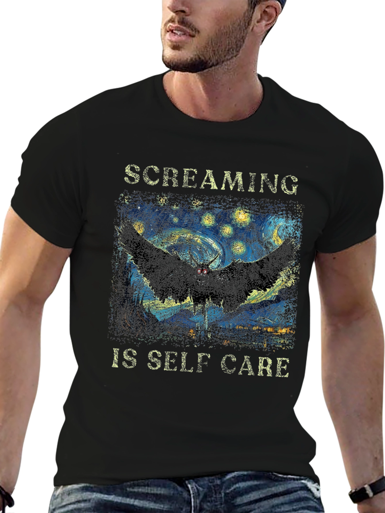 Screaming Is Self Care T-Shirt Starry Night Mothman Tee