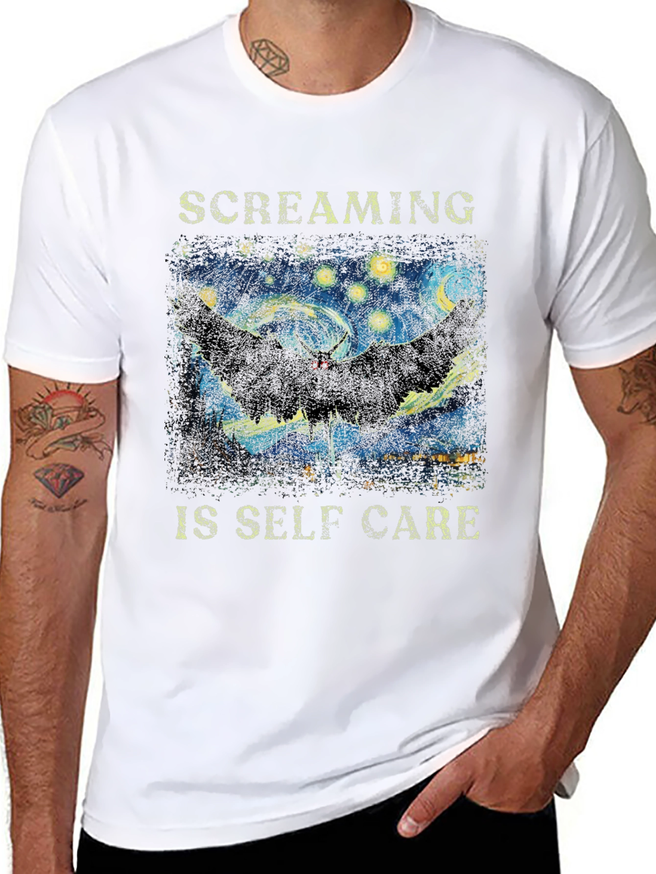 Screaming Is Self Care T-Shirt Starry Night Mothman Tee