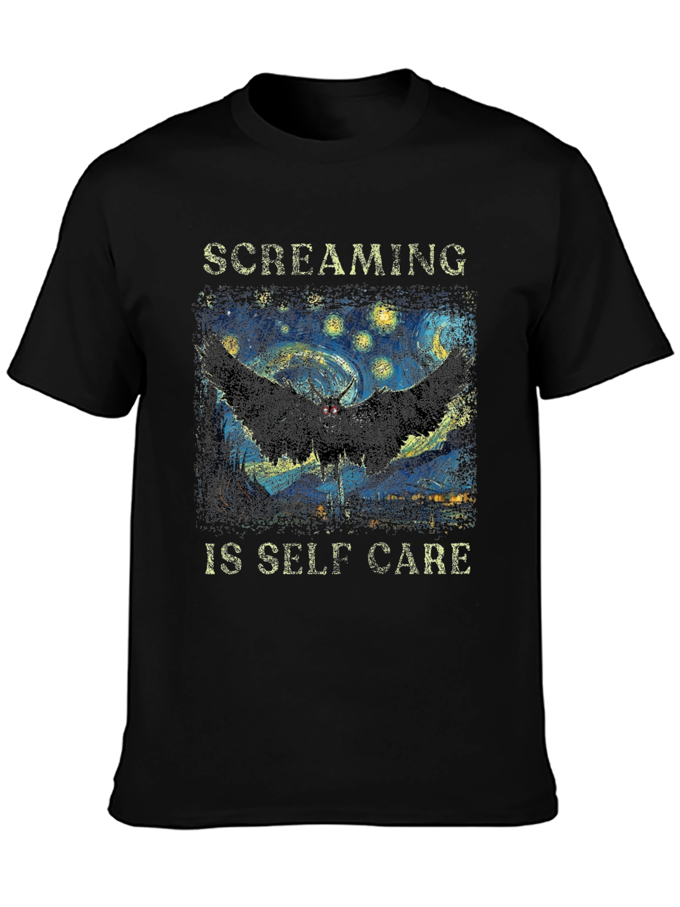Screaming Is Self Care T-Shirt Starry Night Mothman Tee