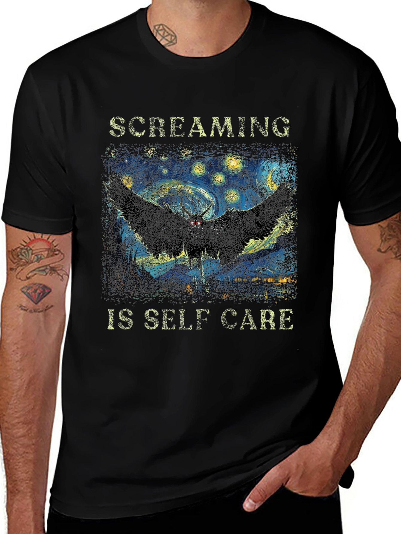 Screaming Is Self Care T-Shirt Starry Night Mothman Tee