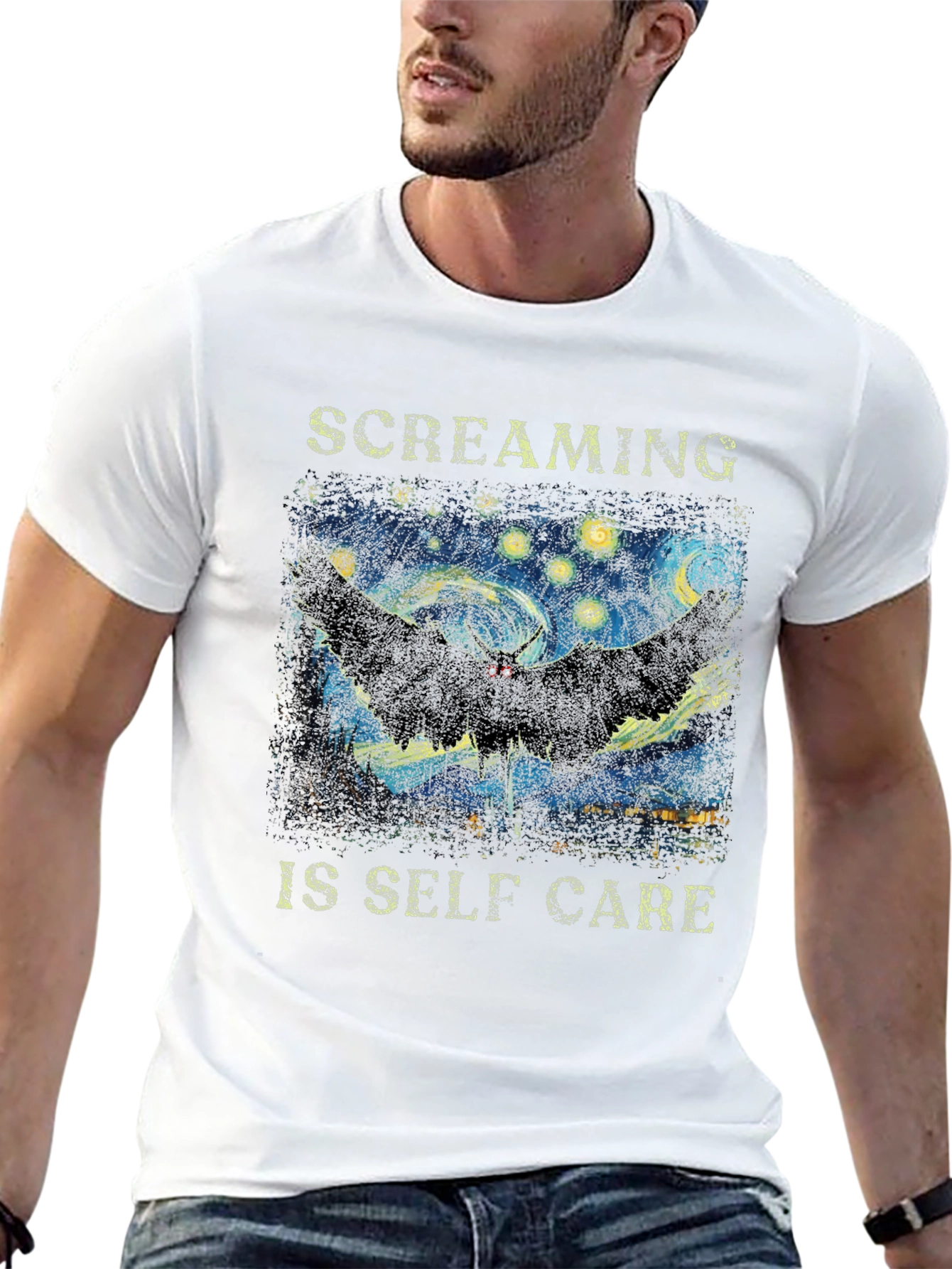 Screaming Is Self Care T-Shirt Starry Night Mothman Tee
