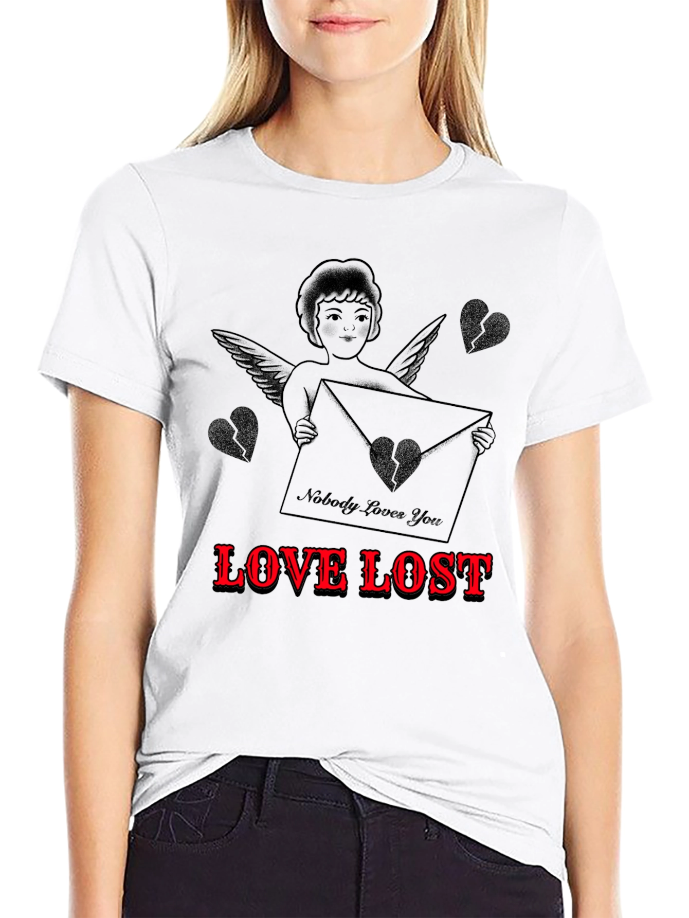 Love Lost Graphic Tee - Cupid Broken Heart Design