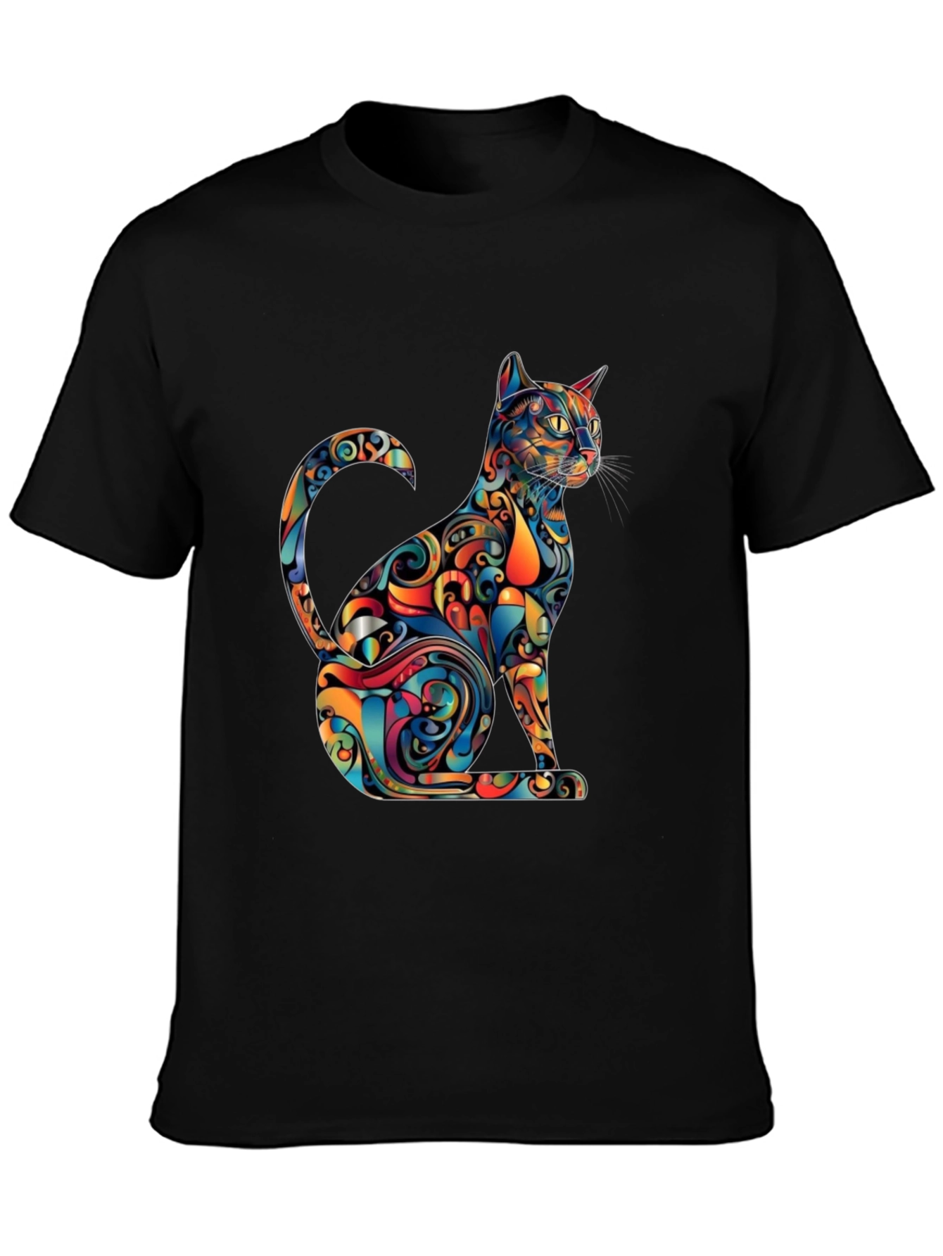 Psychedelic Cat Graphic Tee - Modern Artistic Design
