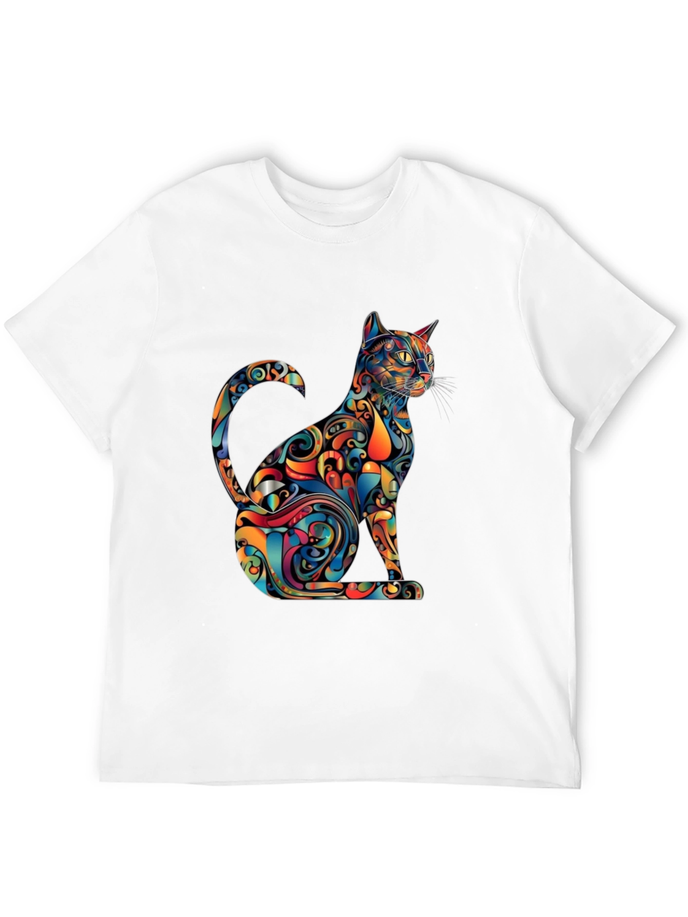 Psychedelic Cat Graphic Tee - Modern Artistic Design