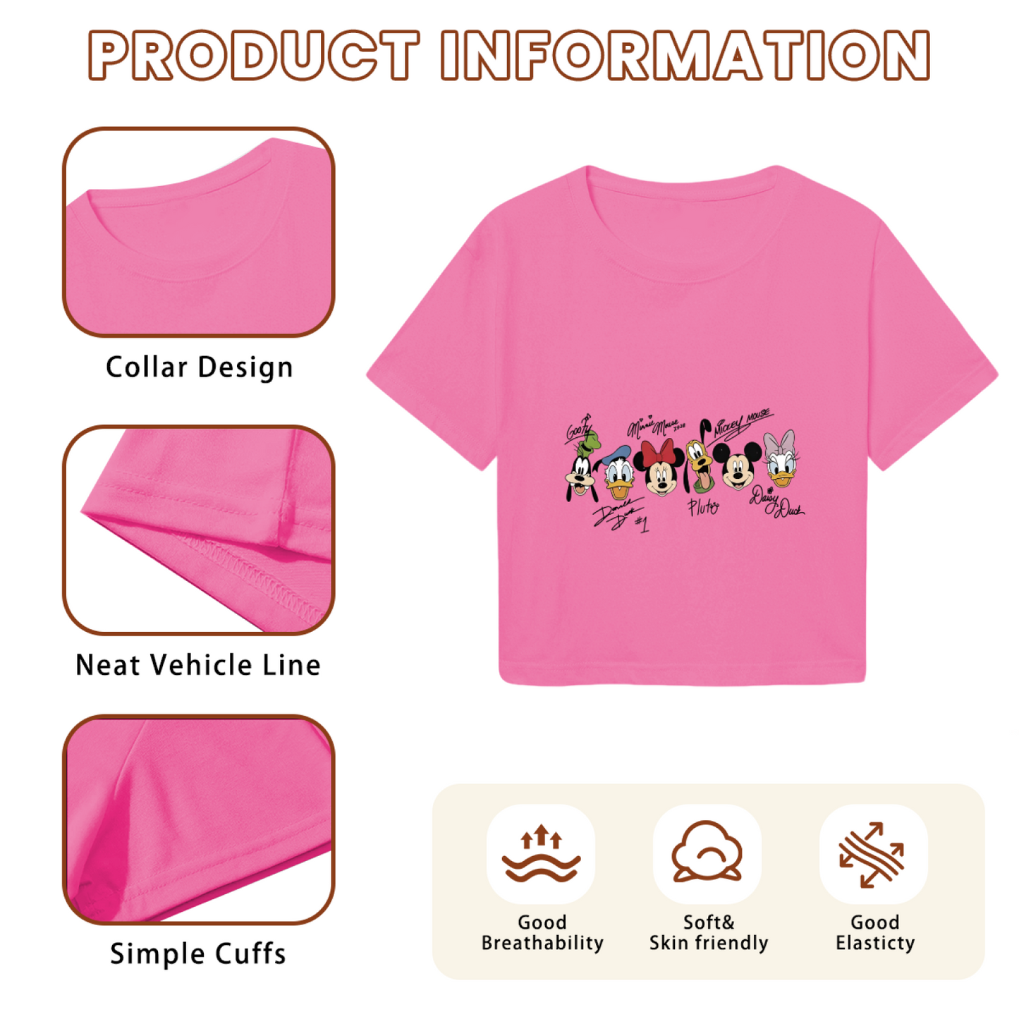 Disney Classic Characters Signature Festive Pink Crop Tee