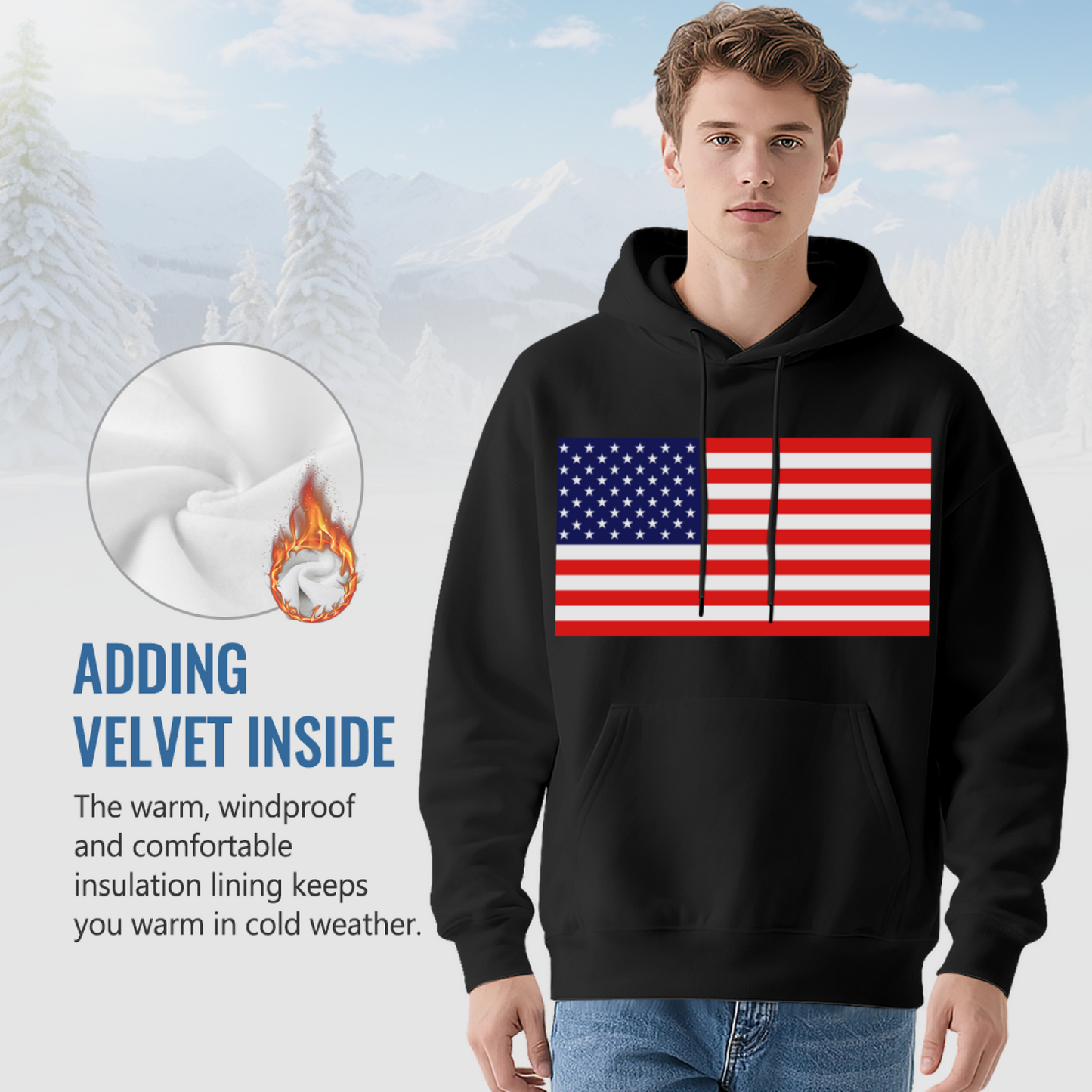 Classic USA American Flag Graphic Hoodie, Cozy Patriotic Pullover